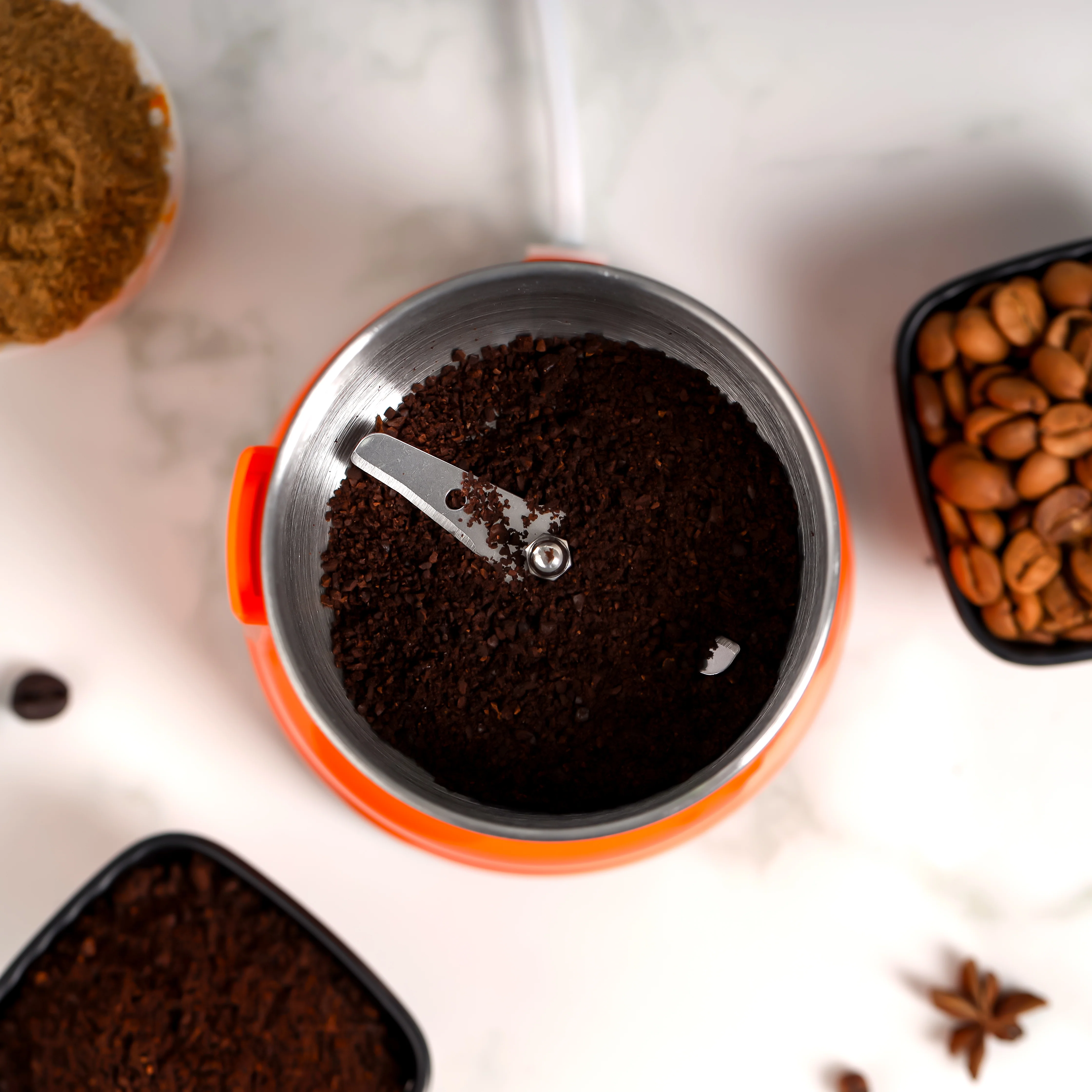 Geepas Coffee Grinder- GCG41018/40g Capacity, 150W Powerful Motor, Durable Jar and Blade/Ergonomic Grip, Perfect for Grinding Coffee Beans /Orange, 2 Years Warranty - Image 8