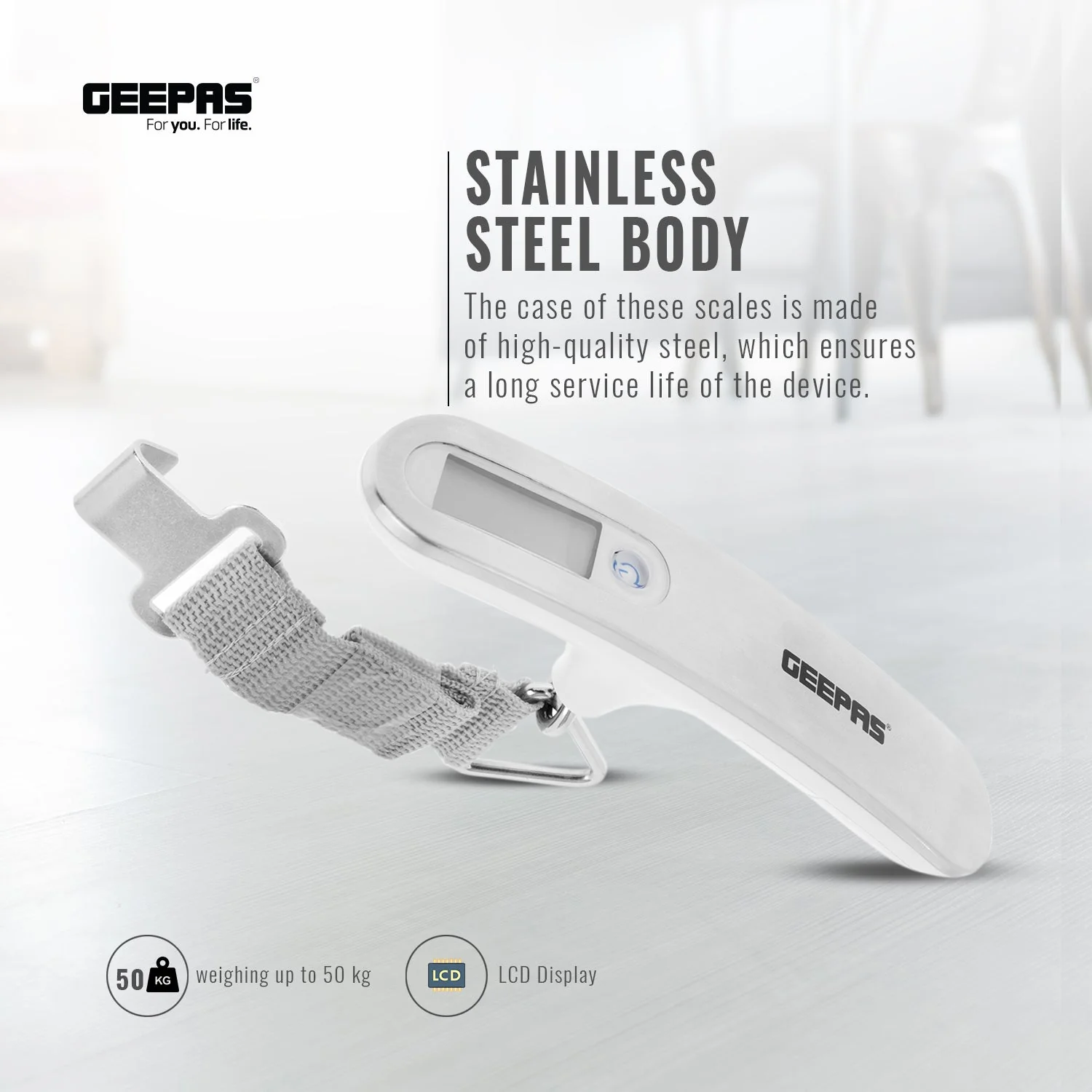 Geepas Digital Luggage Scale GLS4221 | Portable Handheld Travel Weight Scale with Clear LCD Display, Strong Strap, Compact Design & Accurate Measurement for Baggage - Image 8