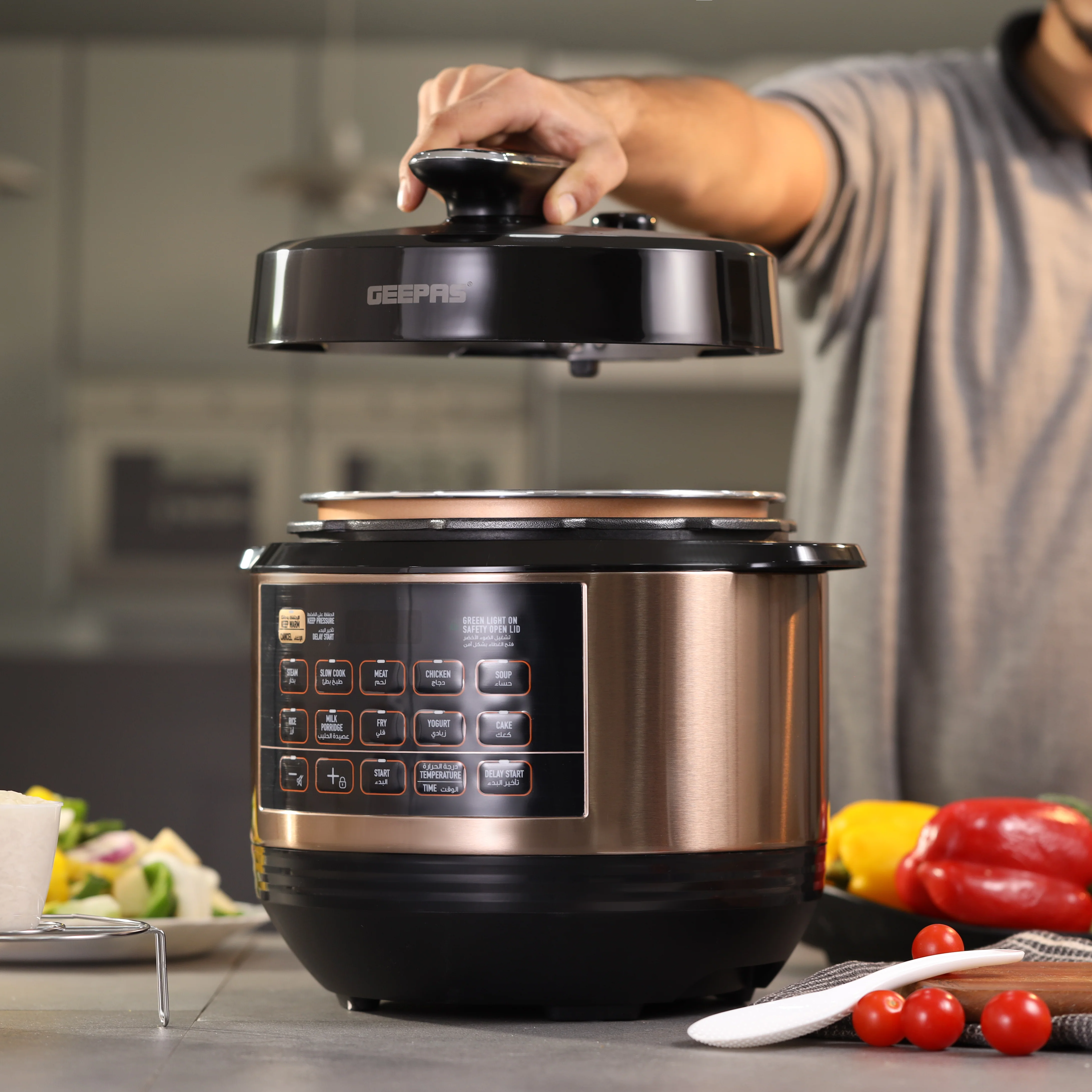 Geepas Digital Multi Cooker GMC35052 6L | LED Display | 10 One-Touch Cooking Programs| Cook & Warm Modes | 1000W Power and Multi-Functional Pressure Cooking System - Image 6