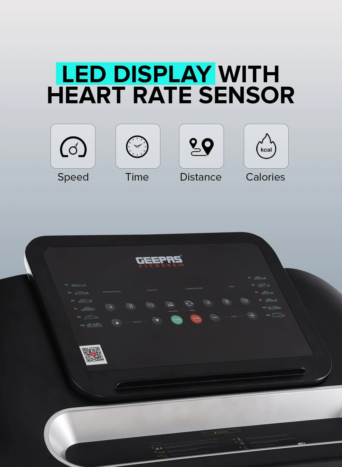 Geepas GFT90001 Foldable Hydraulic Treadmill | 3HP Brushless DC Motor| 15-Level Auto Incline| 12 Preset Programs| LED Display| Bluetooth App Sync & 2 Years Warranty - Image 5
