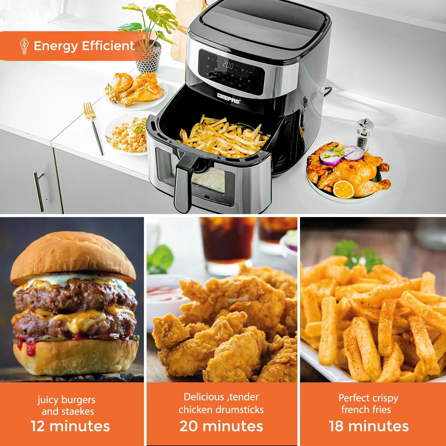 Geepas GAF37524UK Digital Air Fryer | 9.2L Capacity, Vortex Air Frying Technology & Oil-Free Cooking| Durable, LED Touchscreen, 9 Preset Modes & 1–60 Min Timer| - Image 5