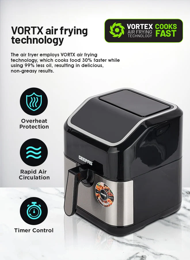 Geepas GAF37527UK Digital Air Fryer| 5.0 L Pot with Vortex Technology/Digital Display & Touch Screen| Multiple Function, 1-60 Min Timer & 50-200 Degree Celsius| - Image 4