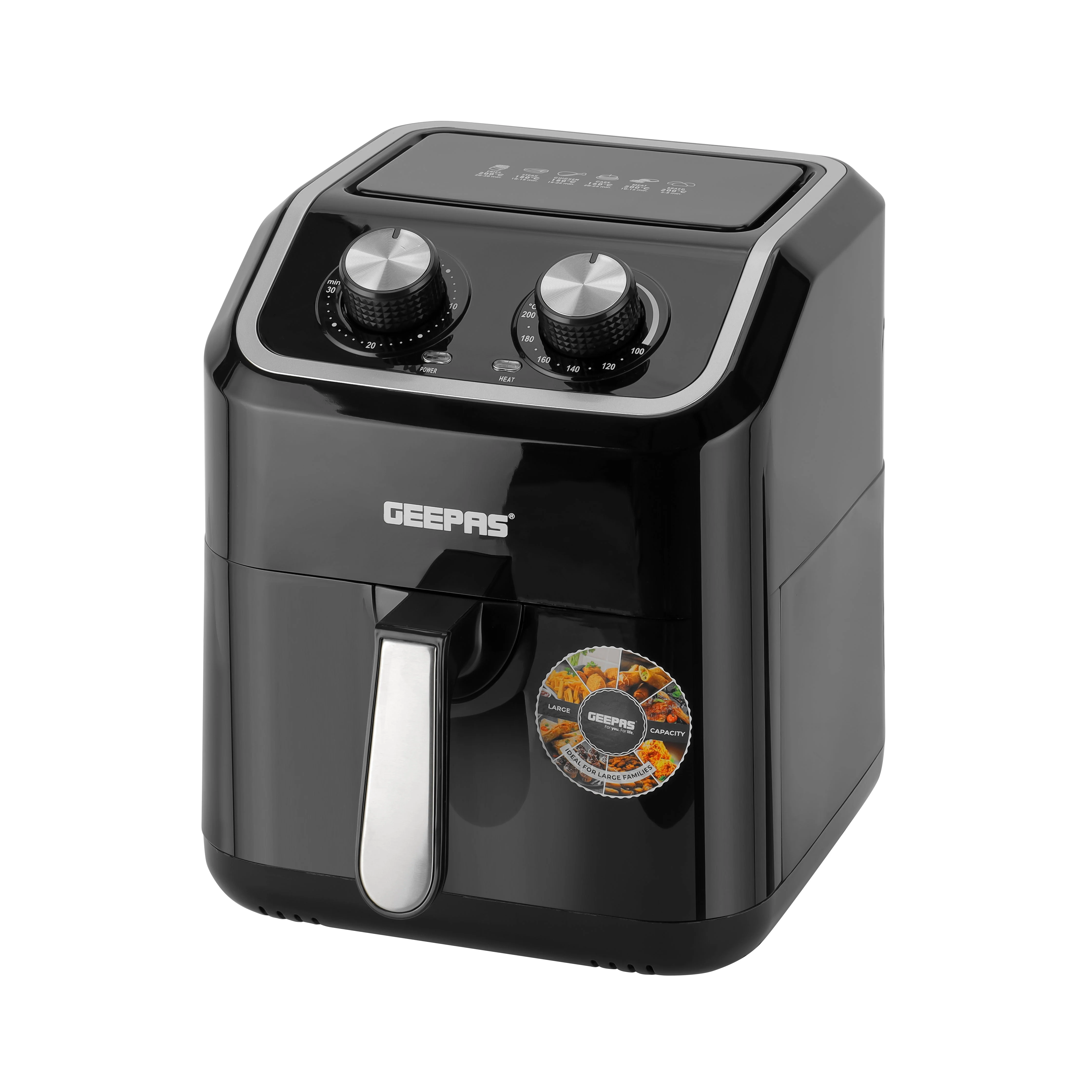 Geepas GAF37528 Air Fryer 1600W | 5 L Capacity, Equipped with VORTX Air Frying Technology| Oil Free Cooking, Adjustable Timer & Temperature, 1-30 Minutes Timer|