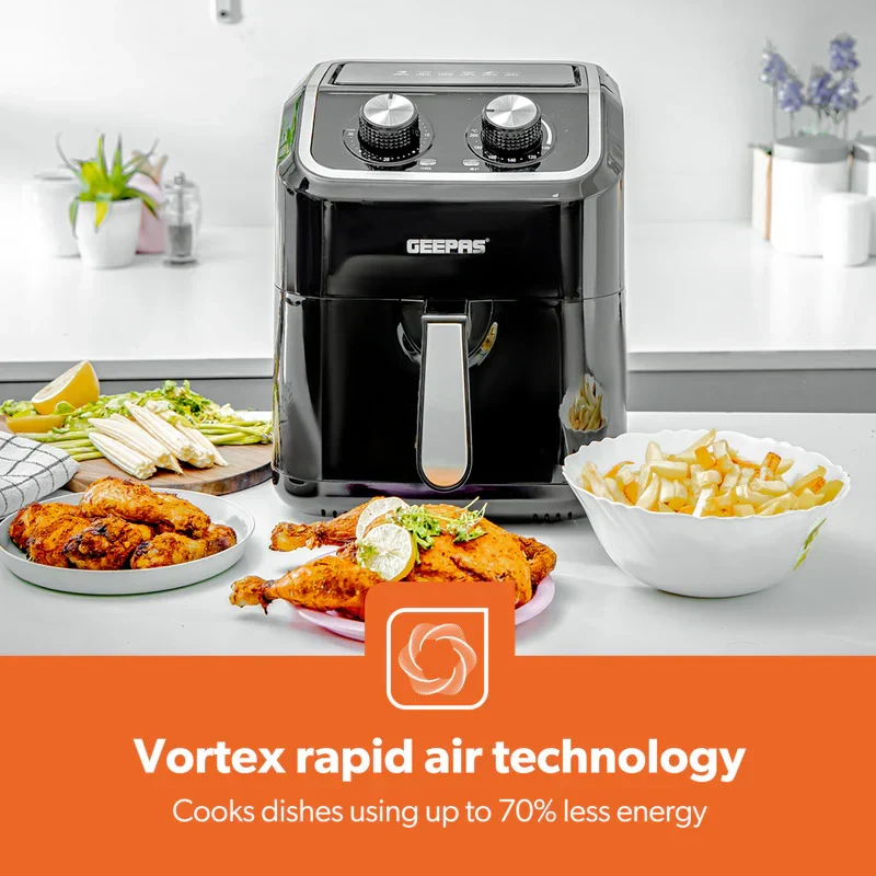 Geepas GAF37528 Air Fryer 1600W | 5 L Capacity, Equipped with VORTX Air Frying Technology| Oil Free Cooking, Adjustable Timer & Temperature, 1-30 Minutes Timer| - Image 2