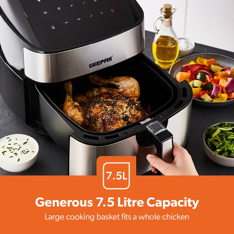Geepas GAF37530UK Digital Air Fryer | 7.5L Capacity with 5.5L Basket, Vortex Technology & Digital Touch Screen| Durable Build, 10 Preset Modes & 1–60 Min Timer| - Image 3