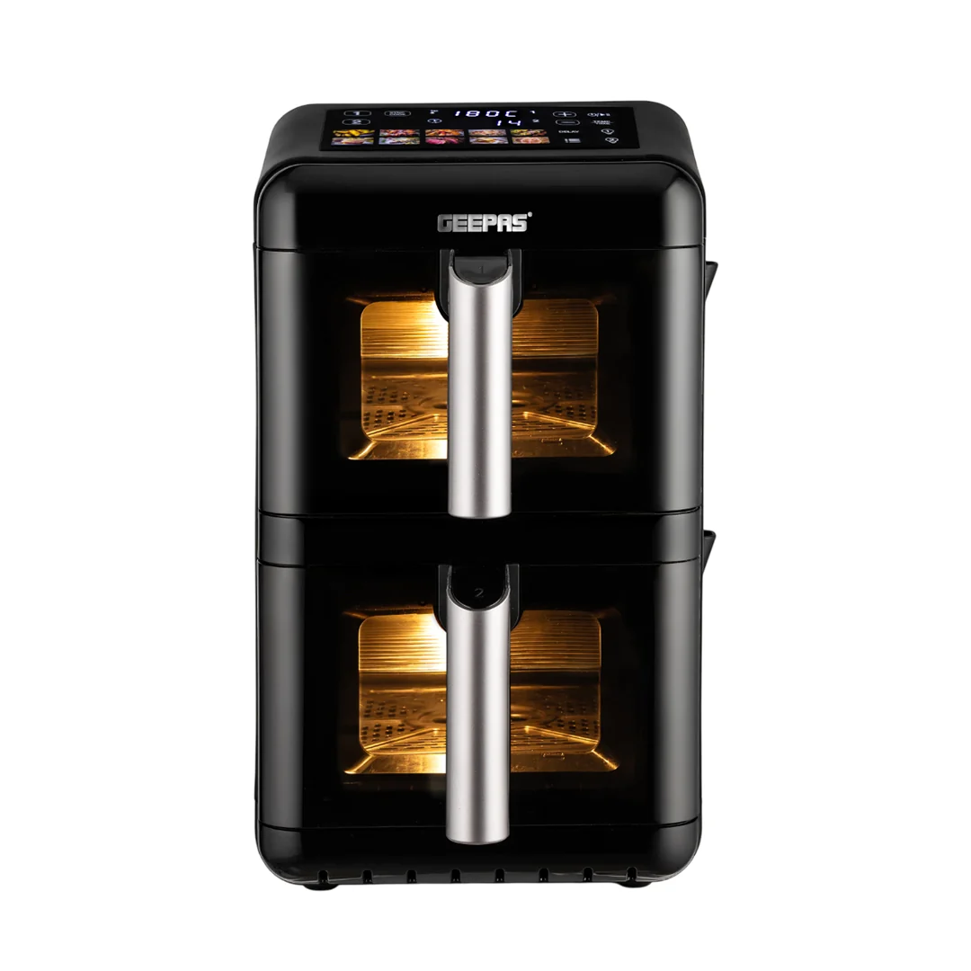 Geepas GAF37548 12L Dual Basket Digital Air Fryer| 2800W power, dual independent heating & Vortex Air Tech| 1–60 Minute Timer, 10 presets & touchscreen display|
