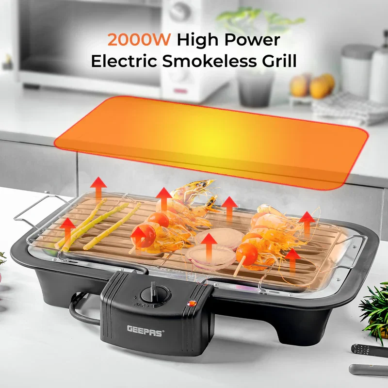 Geepas GBG9898 2000W Electric Barbecue Grill| Auto-Thermostat Control with Overheat Protection| Detachable Heating Element, for both Indoor and Outdoor cooking| - Image 5
