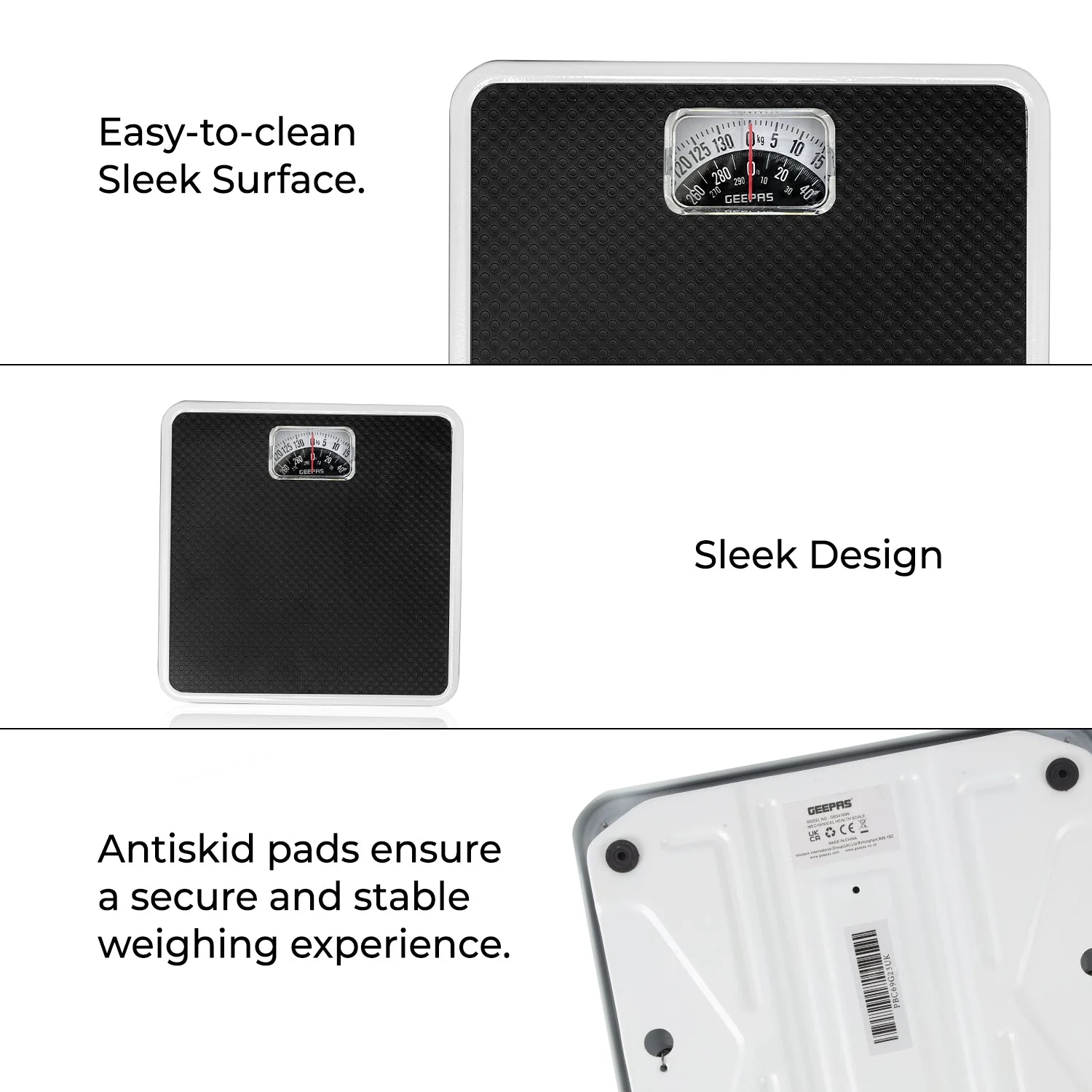 Geepas Mechanical Health Scale-GBS4169N /Multi-Purpose Weighing Machine /High Precision, Calibration Wheel/130 kg Capacity, with Step-On Technology/Black,2 Years Warranty - Image 6