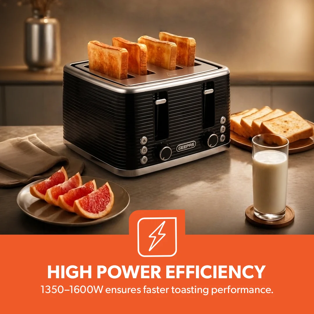 Geepas GBT36537 4-Slice Bread Toaster| 1350- 1600W Power, Variable Browning Control & Dual Control Panels| Durable Design, Cancel, Defrost and Reheat Functions| - Image 4