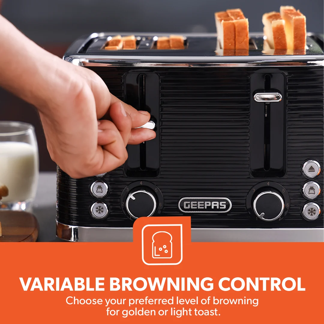 Geepas GBT36537 4-Slice Bread Toaster| 1350- 1600W Power, Variable Browning Control & Dual Control Panels| Durable Design, Cancel, Defrost and Reheat Functions| - Image 5