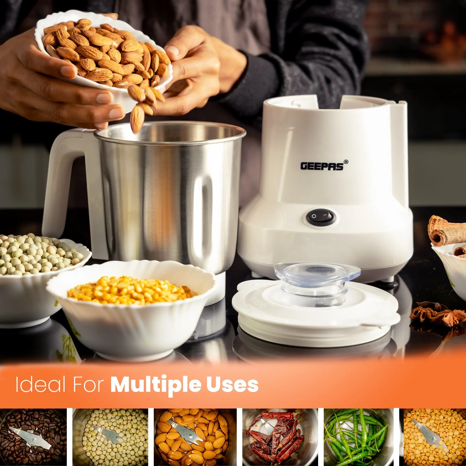 Geepas GCC6105 Food Processor | Overheat Protection, Stainless Steel Bowl & Cutting Blade| Pulse Control, Grinder for Spices, Coffee Beans, Nuts & Dried Fruits| - Image 5