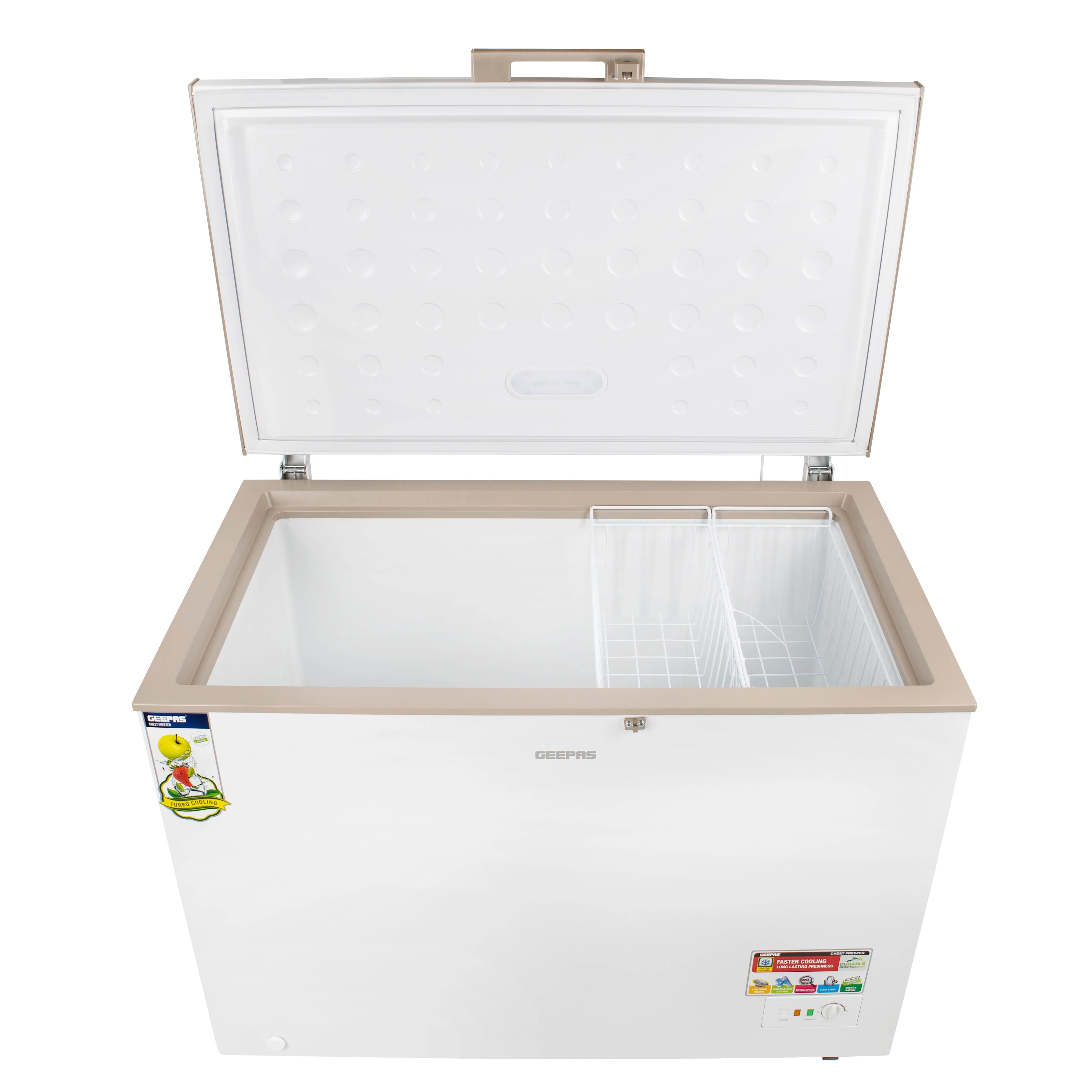 Geepas GCF3506WAH Chest Freezer| Large Capacity Deep Freezer with 155W Powerful Motor| Durable, LED Stylish Light, Adjustable Thermostat & Low Noise Operation| - Image 4