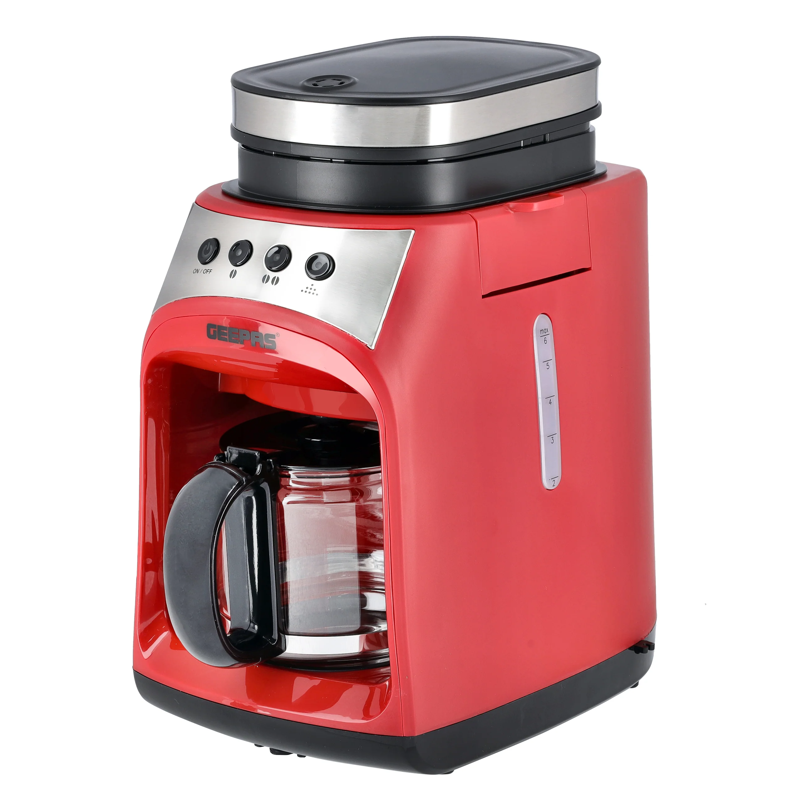 Geepas GCM41512 Grind & Drip Coffee Maker | 600W power, 0.6L capacity, built-in burr grinder & 4-cup brewing| Durable Build, keep warm plate & anti-drip system|