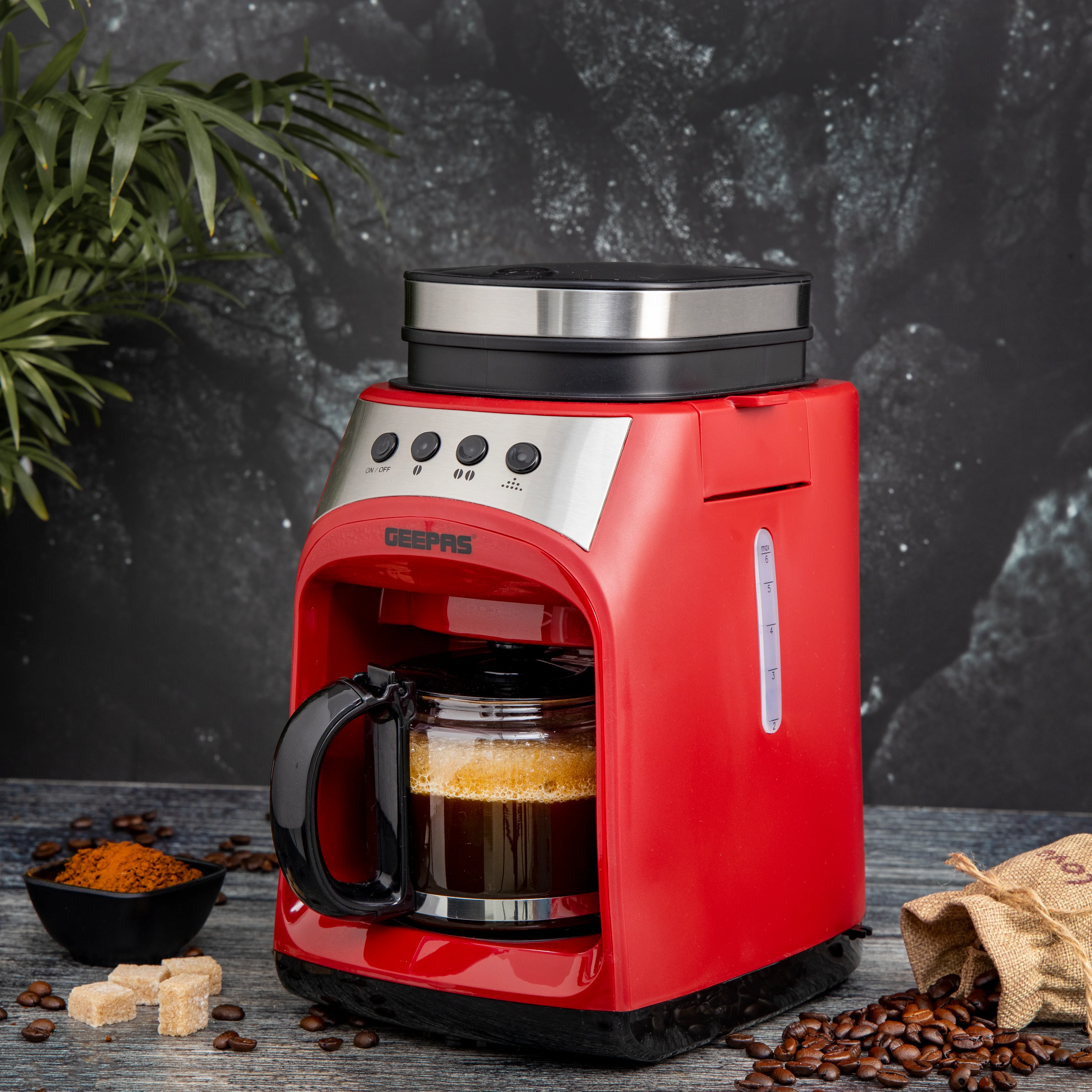 Geepas GCM41512 Grind & Drip Coffee Maker | 600W power, 0.6L capacity, built-in burr grinder & 4-cup brewing| Durable Build, keep warm plate & anti-drip system| - Image 4
