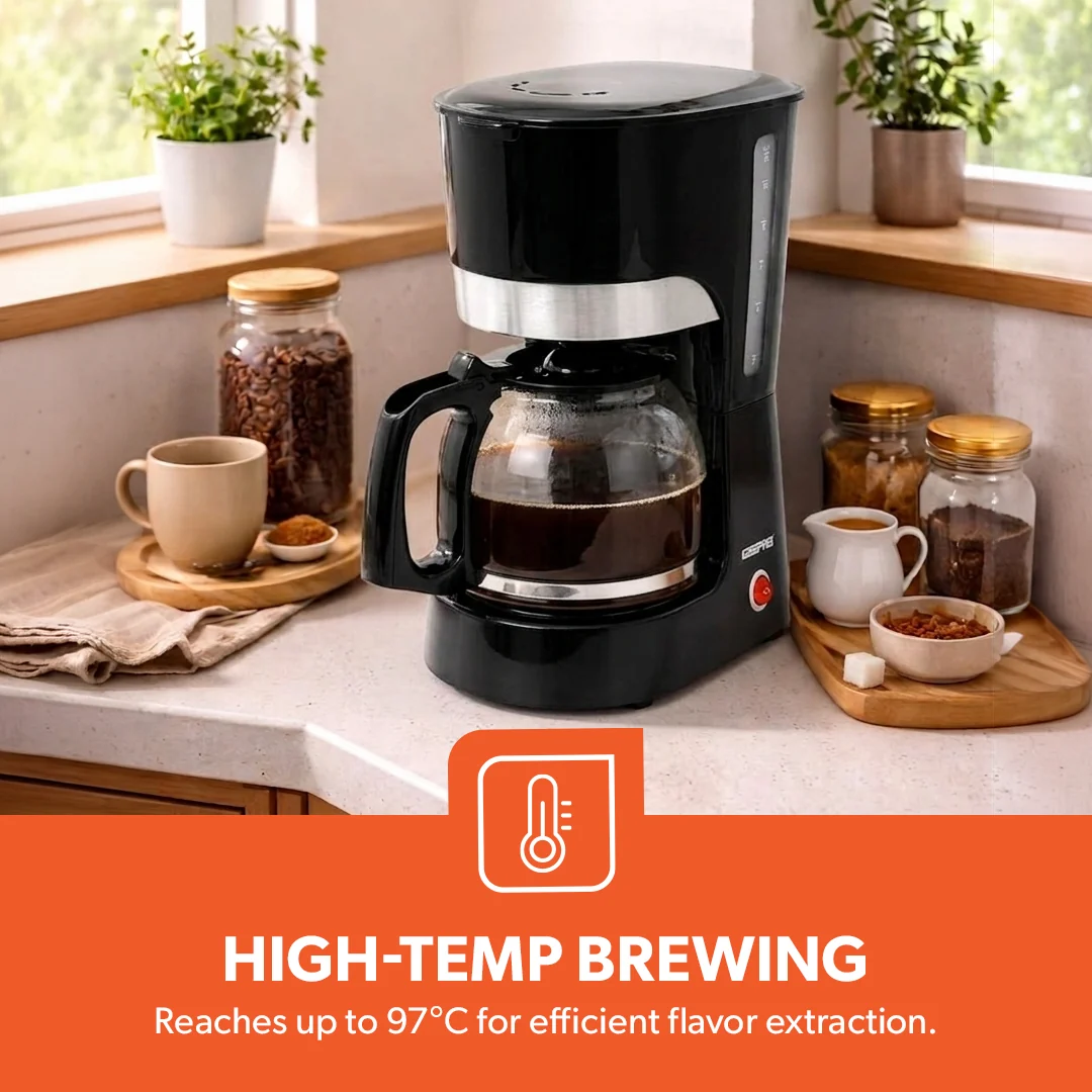 Geepas GCM6103 Coffee Maker| 1.5L Capacity, High-Temperature Glass Carafe & Permanent Nylon Filter| Transparent Water Gauge, Non-Stick Warming Plate & 1000W Power| - Image 5