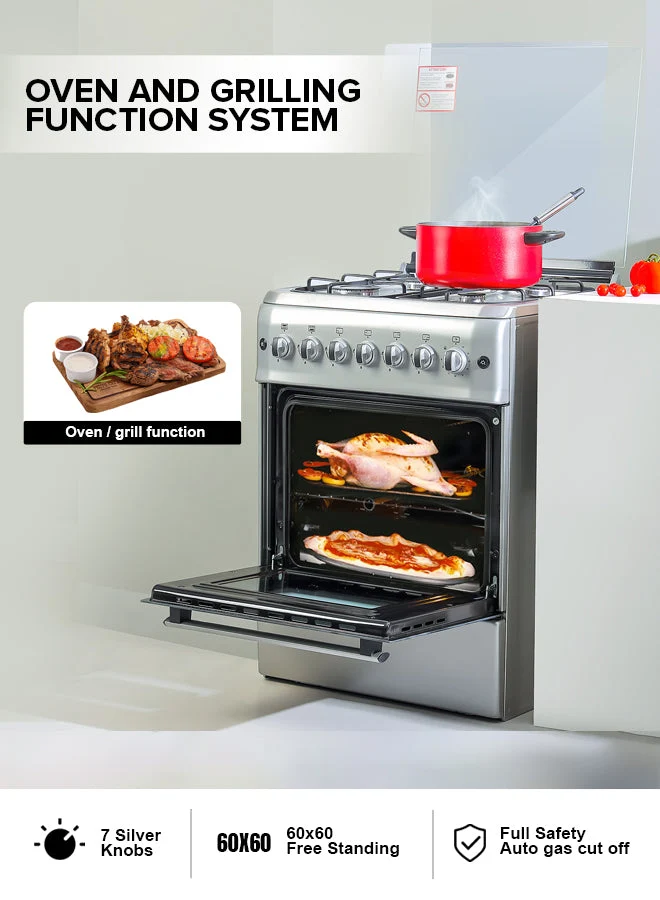 Geepas GCR6057 60x60 Free Standing Oven|4 Euro Pool Type Gas Burners, Auto Ignition & Multiple Power Levels| Durable, Grill, Rotisserie Function & Full Safety| - Image 4