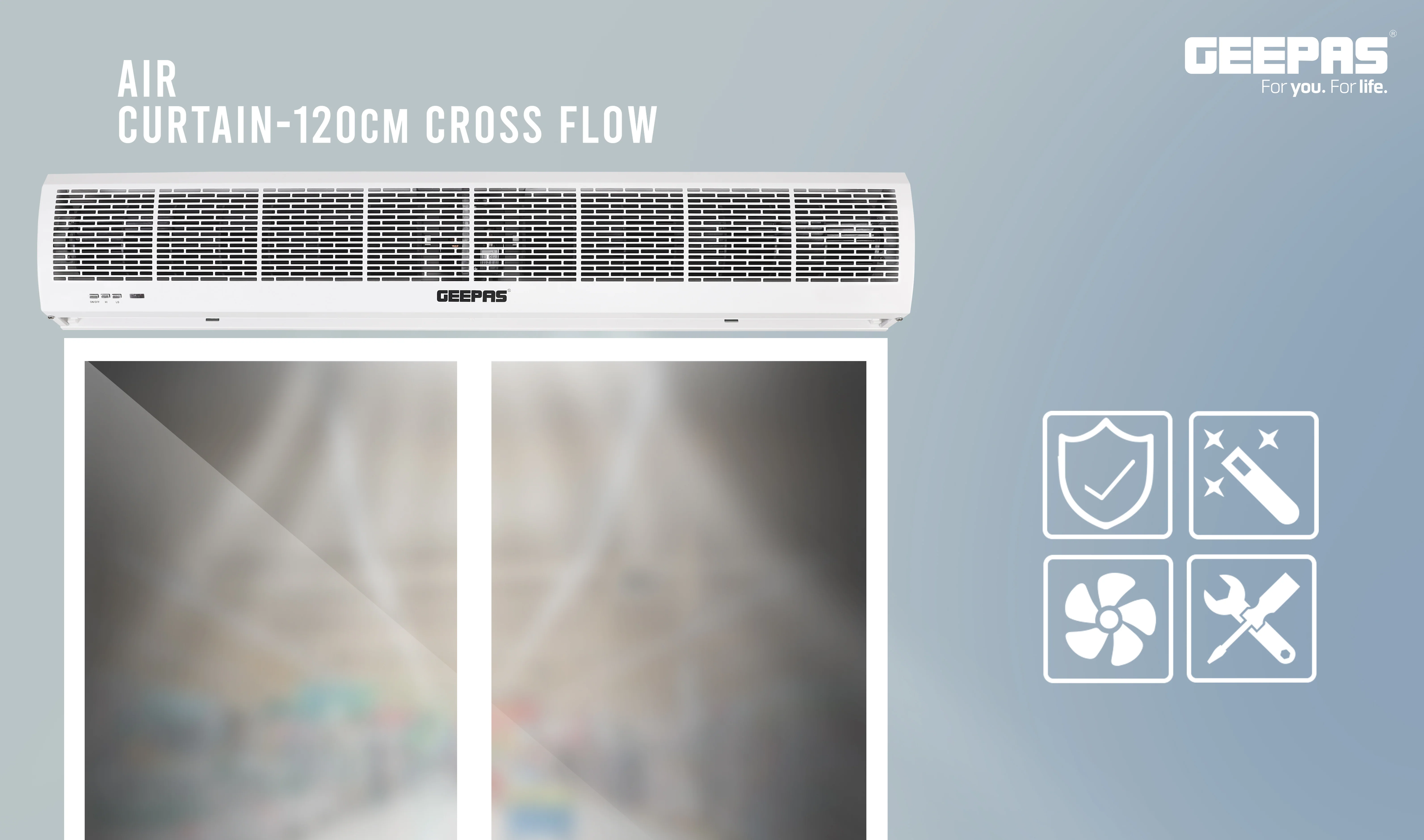 Geepas GCT1213CFM Air Curtain| 120cm Cross Flow Air Curtain with Remote Control| Two-Speed Operation, Low Noise, High Efficiency, 11m/s Airflow and 3m Coverage| - Image 3