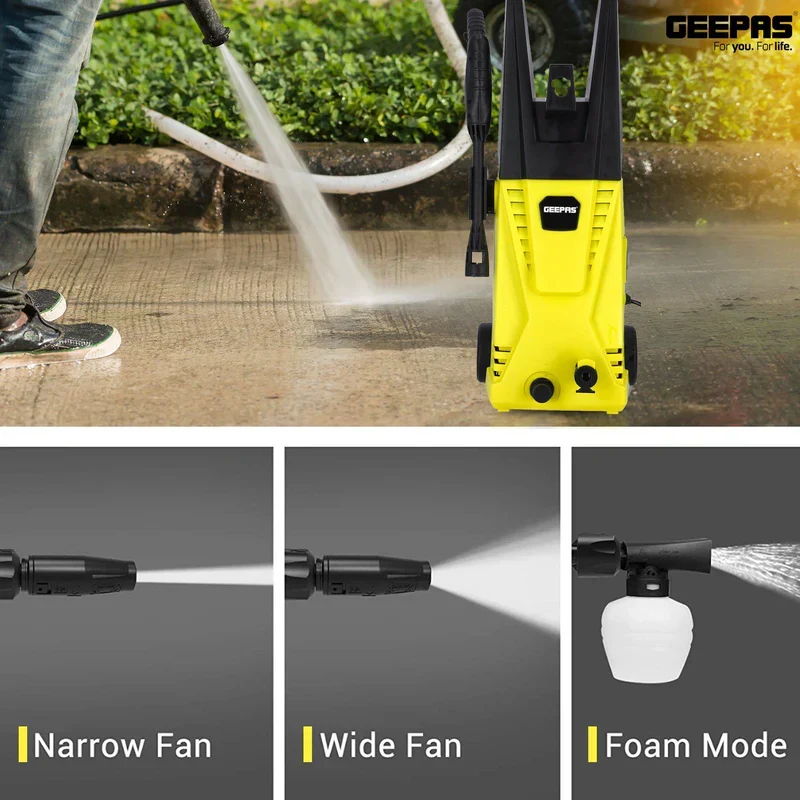 Geepas GCW19027 High Pressure Washer| 135BAR Powerful Cleaning Machine with 3000W Motor| 5M Hose & Cable, Detergent Bottle, Quick Connect System & Aluminium Pump| - Image 4