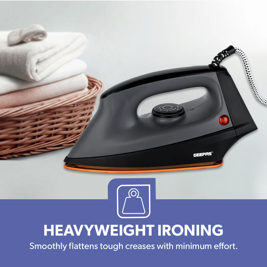 Geepas GDI2748 Heavy Duty Dry Iron | 1200W power, ceramic coated soleplate, auto cut-off & pilot lamp| adjustable thermostat and swivel cord for smooth ironing| - Image 4