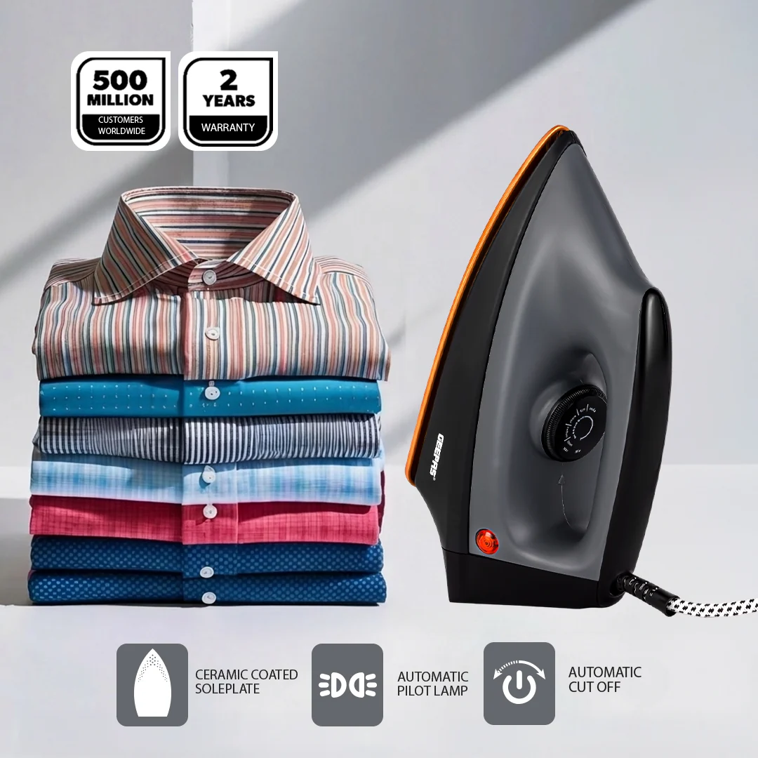 Geepas GDI2748 Heavy Duty Dry Iron | 1200W power, ceramic coated soleplate, auto cut-off & pilot lamp| adjustable thermostat and swivel cord for smooth ironing| - Image 6