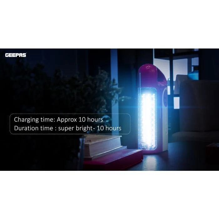 Geepas GE53035 Rechargeable LED Lantern | Solar Panel, Dual 5W LED Bulbs & 30PCS SMD LED| Durable Design, Unbreakable PC Glass, 100 Hours Working & Solar Input| - Image 5