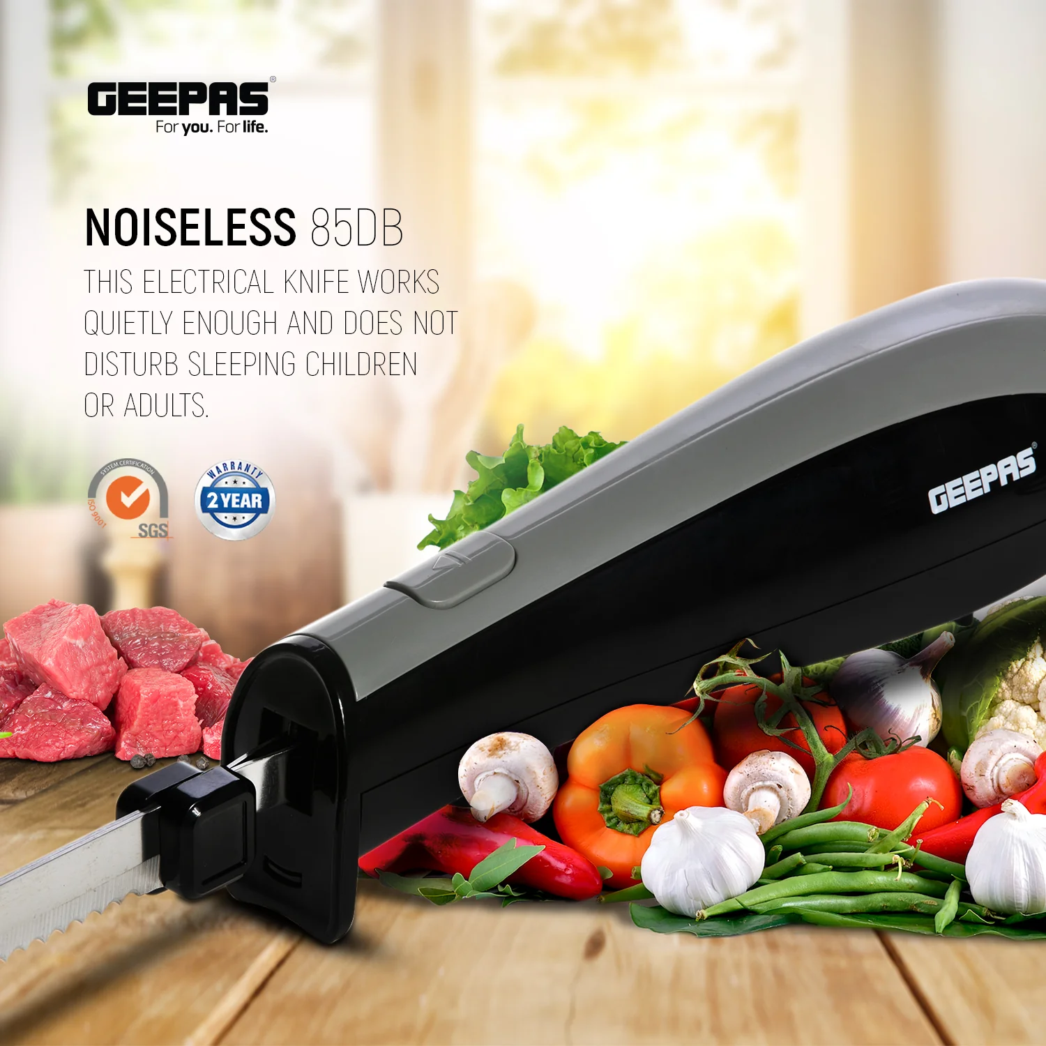 Geepas GEK63024UK Electric Knife | features a 150W motor, stainless steel blades and ergonomic grip | precise carving performance for meats, bread, and poultry| - Image 3