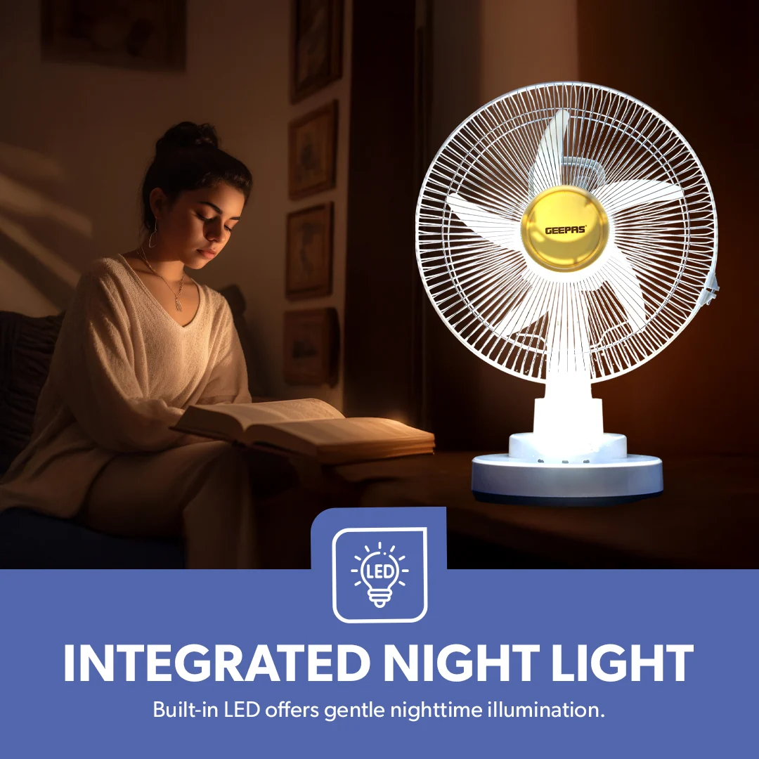 Geepas GF21118 Rechargeable 12-Inch Oscillating Fan| 3-Speed Control, LED Light & Long Battery Backup| Durable Build, Portable Design for Home and Outdoor Use | - Image 5