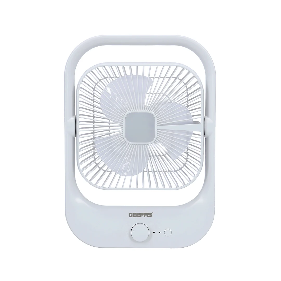 Geepas GF21162 8-Inch Rechargeable Fan| LED Light, Stepless Speed Control & Portable Battery-Powered Fan for Home| Durable Build, Office, Camping & Emergency Use|
