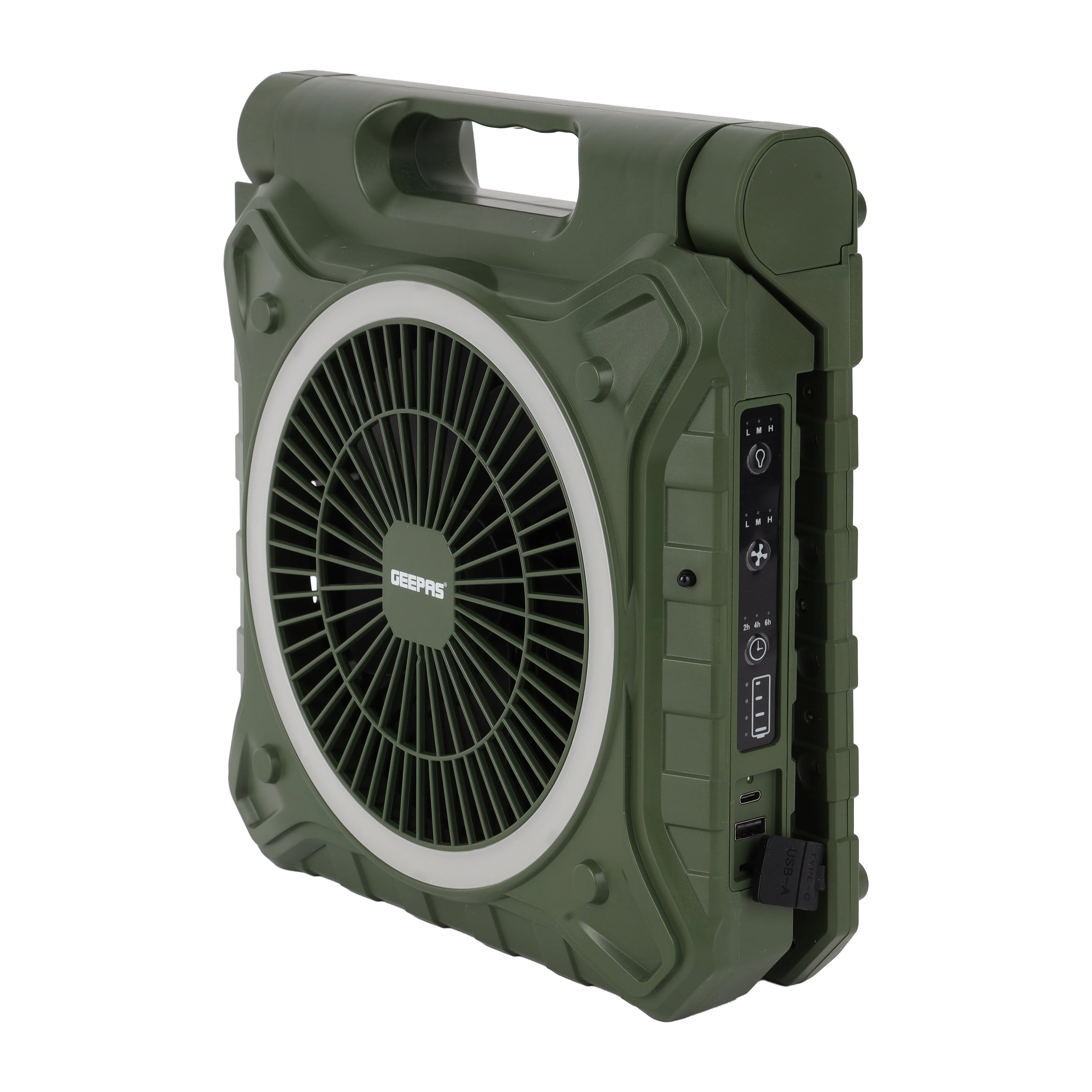 Geepas GF21233 8 Inch Rechargeable Solar Fan| 10000mAh Lithium Battery, Remote Control & LED Lighting| High-Speed Airflow for Home, Outdoor & Emergency Cooling| - Image 3