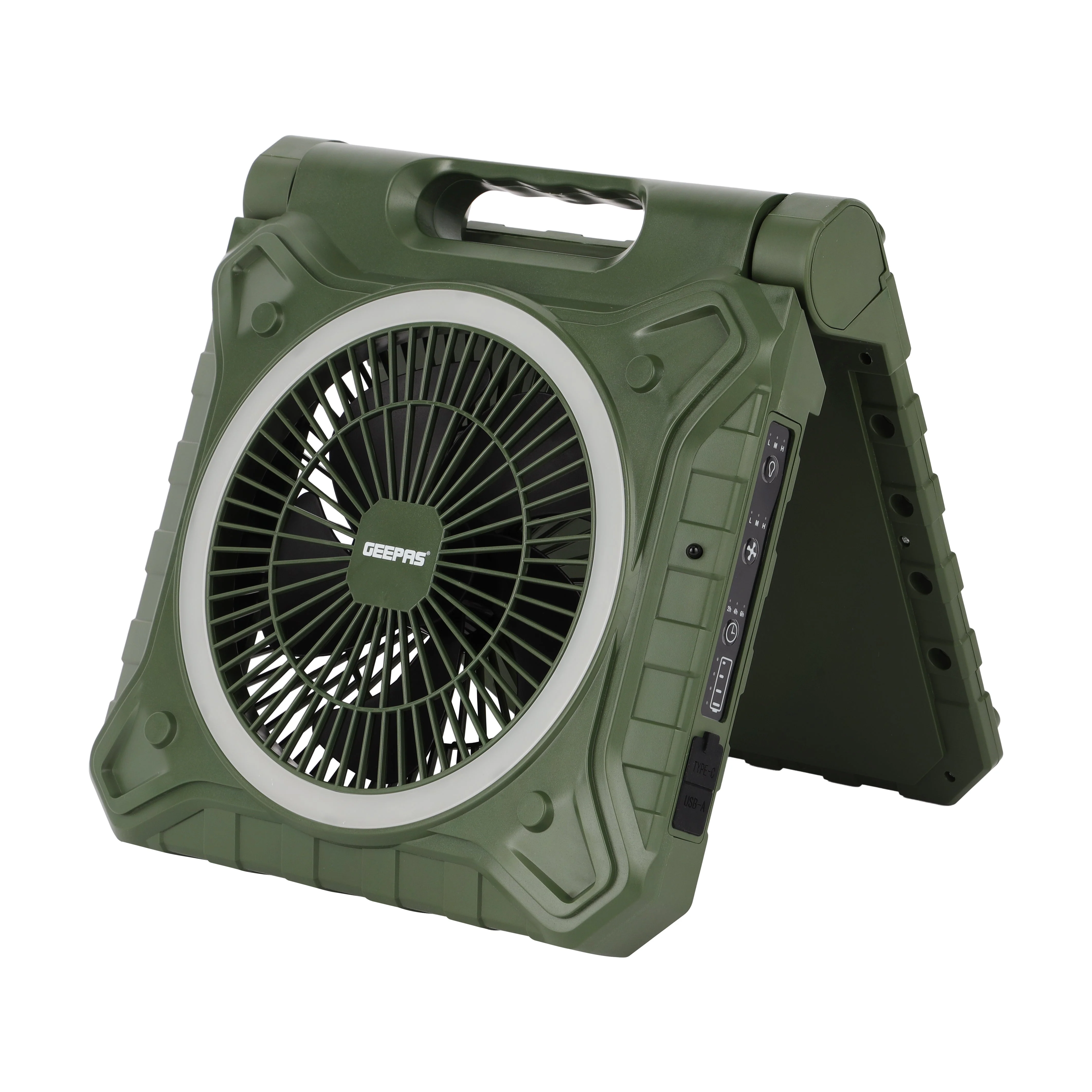 Geepas GF21233 8 Inch Rechargeable Solar Fan| 10000mAh Lithium Battery, Remote Control & LED Lighting| High-Speed Airflow for Home, Outdoor & Emergency Cooling| - Image 4
