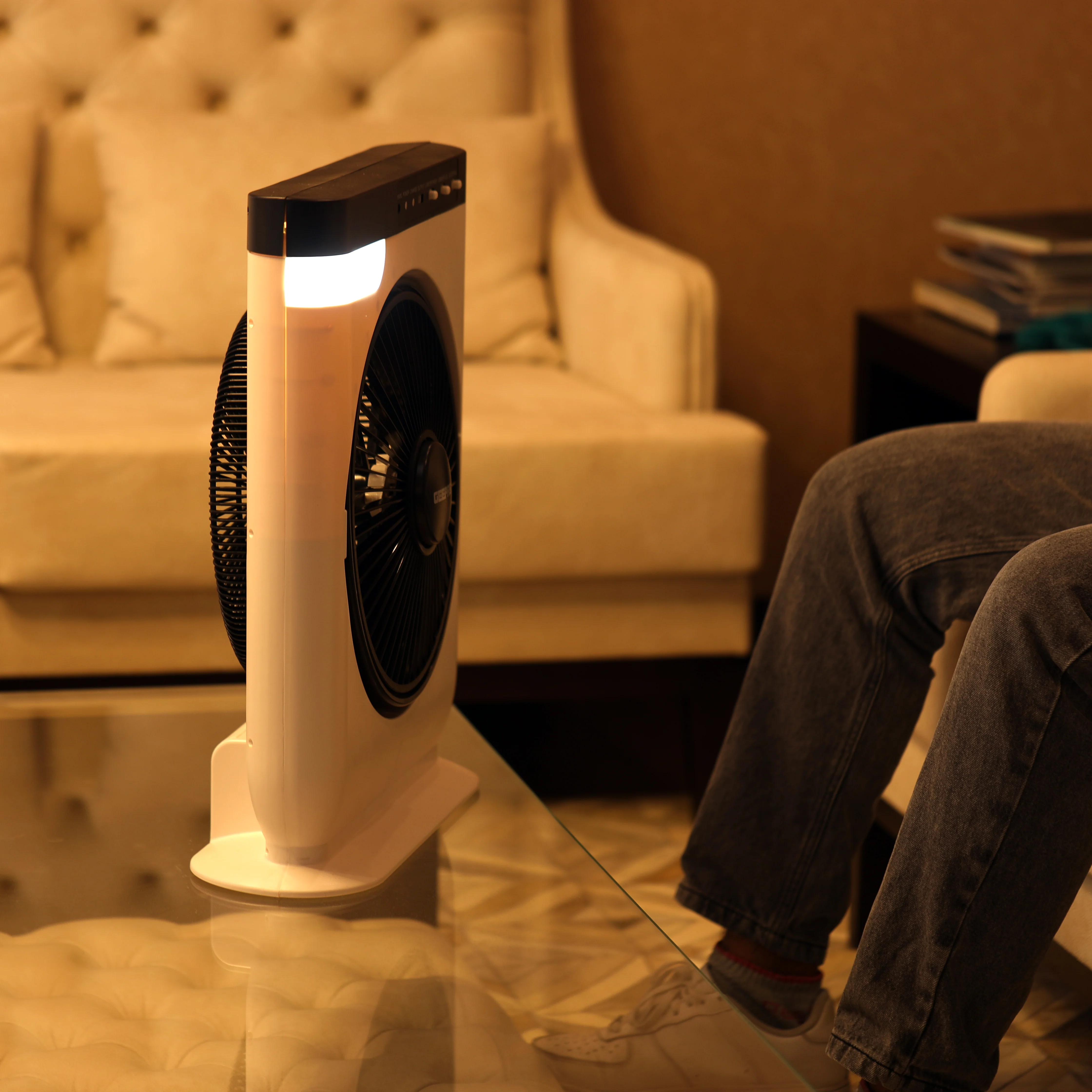 Geepas GF919 12” Rechargeable Box Fan| 10 Hours Battery Backup, AC/DC Function & LED Light| Durable, USB Output Port, Adjustable Speed and Portable Cooling Fan| - Image 3