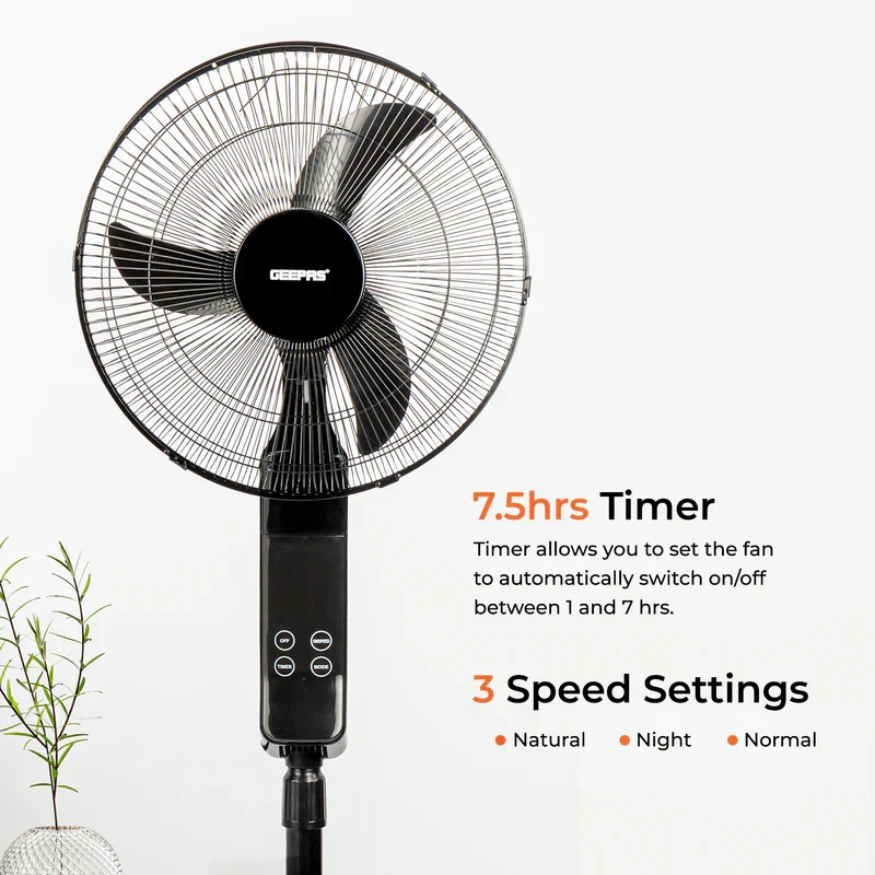 Geepas GF9466 16” Stand Fan with Remote Control| 3-Speed Control, 7.5Hour Timer & LED Display| Durable, Touch Switch, Powerful 60W Motor and Adjustable Height| - Image 4
