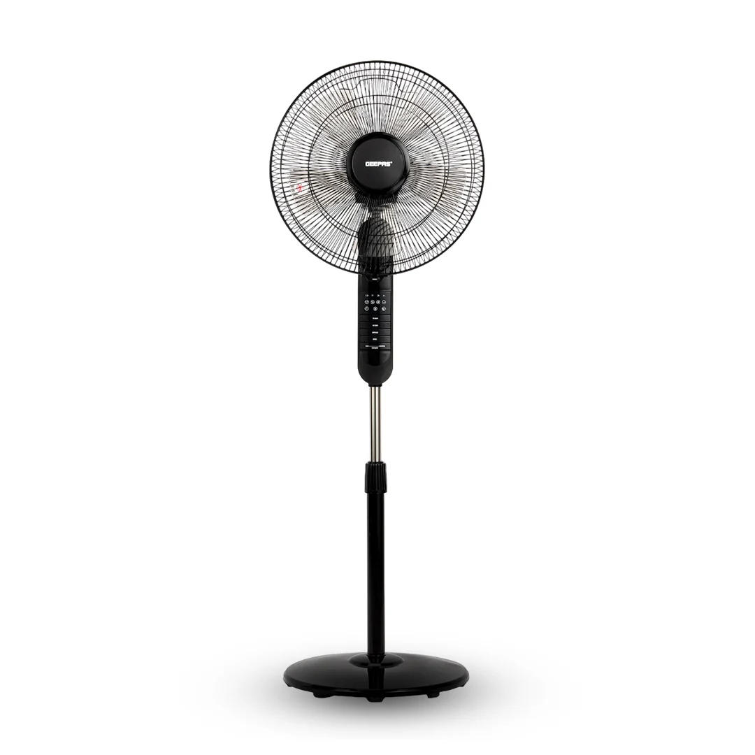 Geepas GF9489 16 Inch Stand Fan | Remote Control with 60W Powerful Motor & 3 Speed Settings| Durable, 7.5 Hour Timer, Adjustable Height & Oscillation Function|