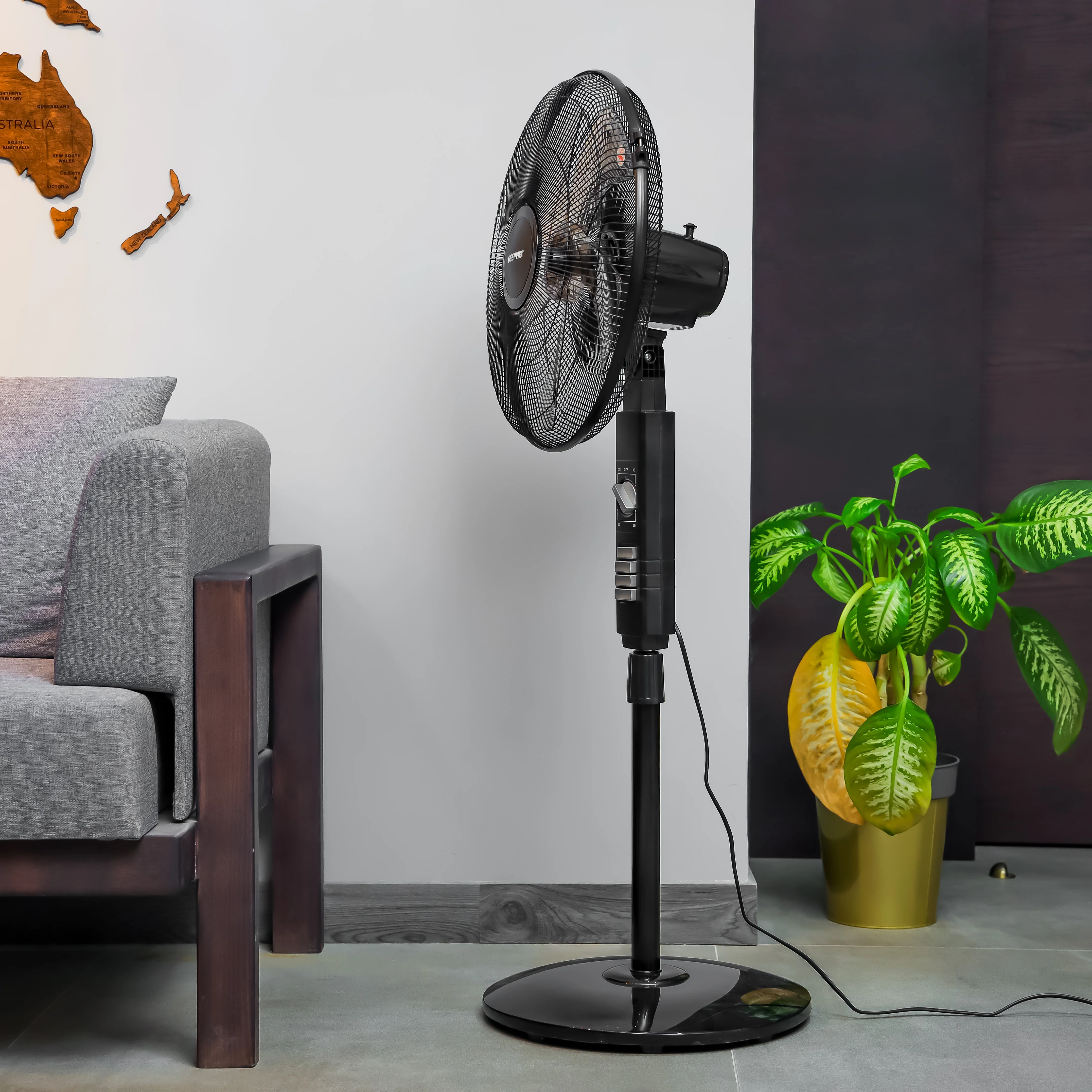 Geepas GF9605 18” Stand Fan | 3-Speed Piano Switch, 60W Powerful Motor & 5-Leaf AS Blade| Compact Design, Wide Oscillation, Overheat Protection & Durable Build| - Image 2