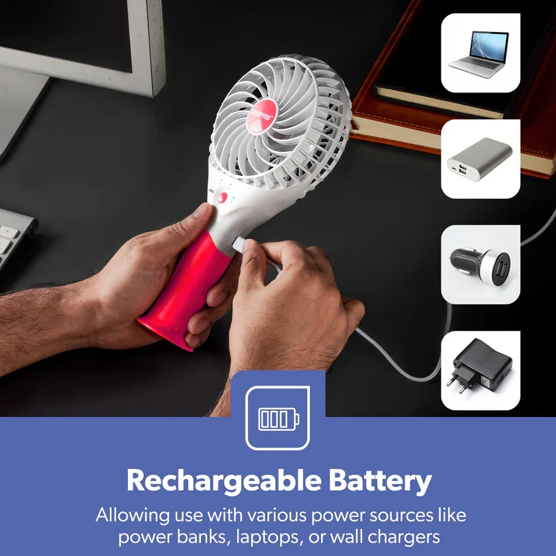 Geepas GF9617 Rechargeable Mini Fan| 3 Speed Portable Handheld Fan with 3.7V Lithium Battery| Durable Build, Brushless Motor, USB Charging and Quiet Operation | - Image 3