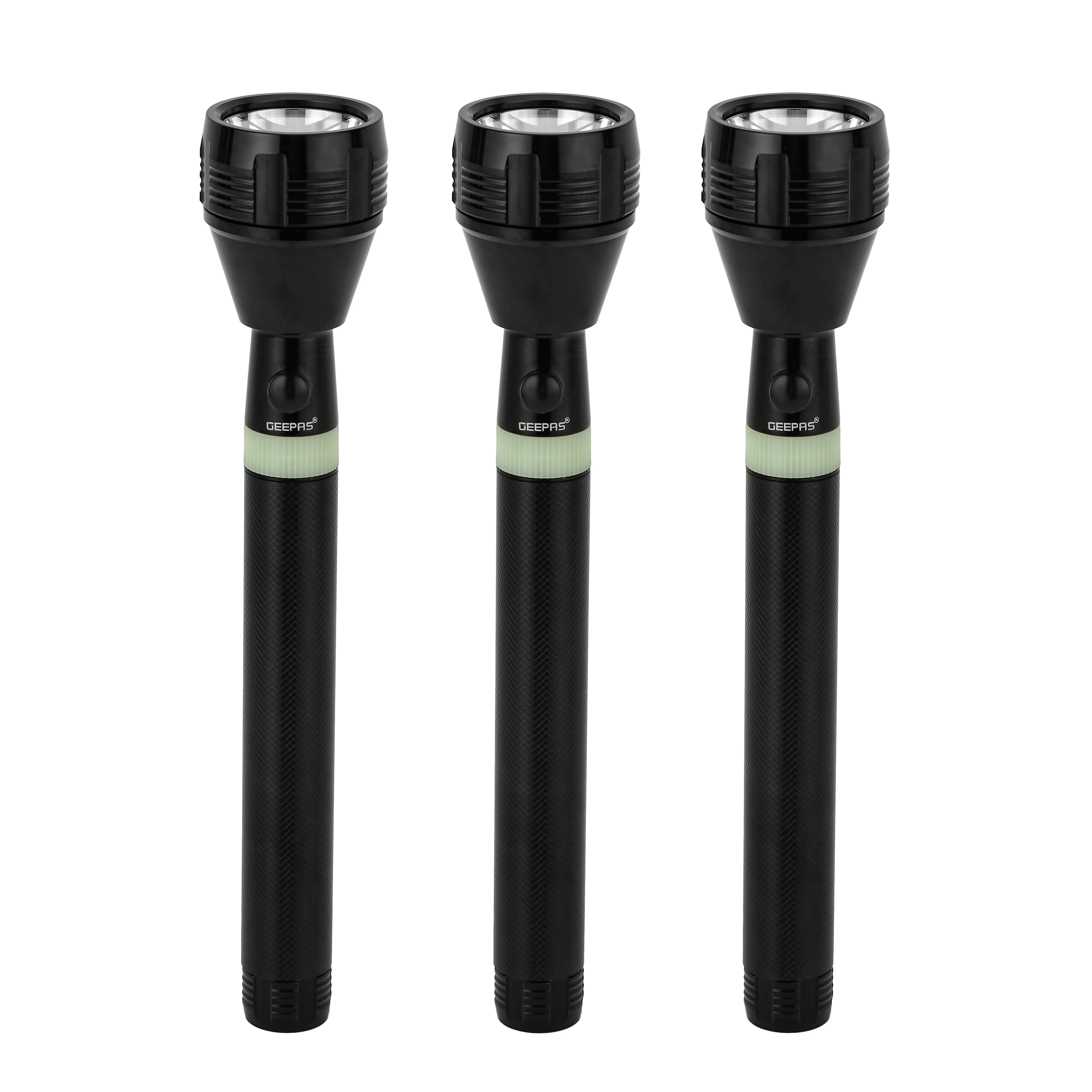Geepas GFL4622 Rechargeable LED Flashlight | 7W high-power LED with 5000mAh Li-ion battery| Durable Build, 2000m beam range, aluminium body, and 3-hour runtime|