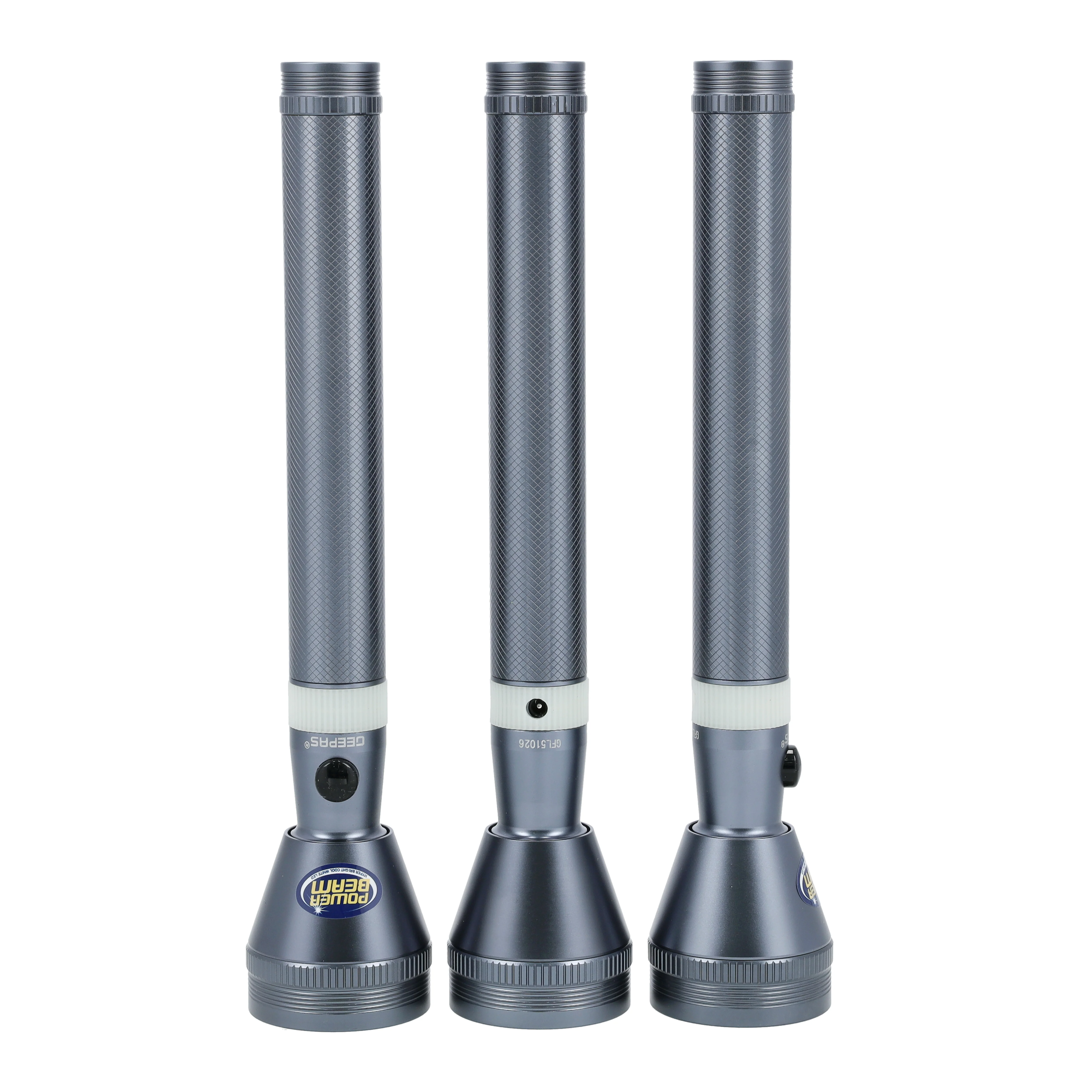 Geepas GFL51026 Rechargeable LED Flashlight | Durable, 3-in-1 Set with 7W High Power T6 LED| 4000mAh Li-Ion Battery, Aluminium Body & 4-Hour Continuous Runtime|