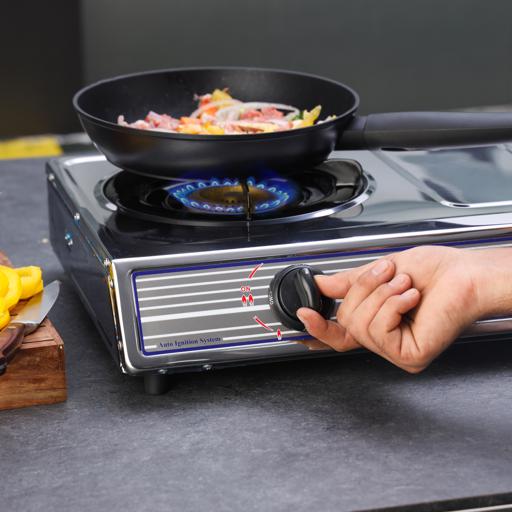 Geepas GGC31031 Stainless Steel Gas Cooker| 2 Powerful Cast Iron Burners with Auto Ignition| Strong with Durable Design, Stainless-Steel Body and Easy to Clean| - Image 4