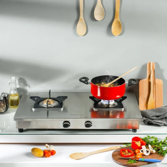 Geepas GGC31038 Stainless Steel Gas Cooker| 2 Burner LPG Stove, Autoignition & Durable Brass Burners| Durable, Heavy-Duty Pan Support, Safe & Efficient Cooking| - Image 2