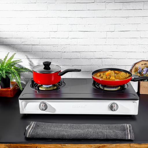 Geepas Stainless Steel Gas Cooker GGC31049 – 2 cast iron burners| low gas use| 60% saving| auto ignition| LPG stovetop| silver & black| durable| 2-year warranty - Image 3