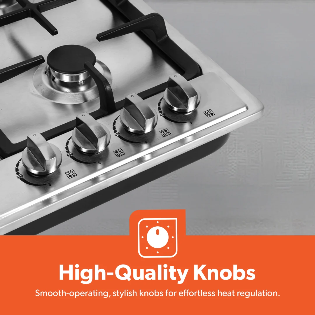 Geepas GGC31051FFD Built-in Stainless Steel Gas Hob | 4 High-Performance Burners | Auto Ignition System | Flame Failure Safety | Durable Design | 2 Years Warranty - Image 3