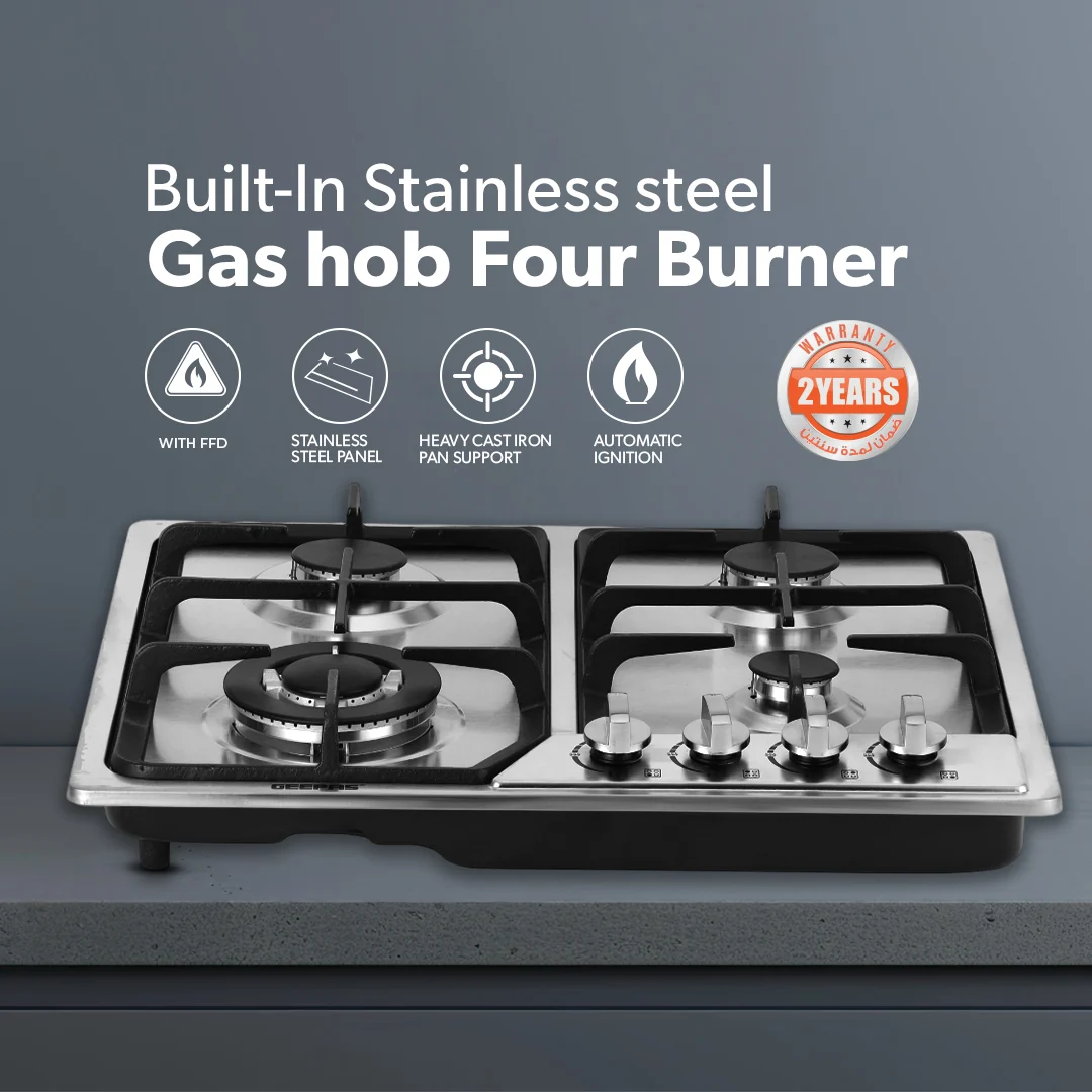 Geepas GGC31051FFD Built-in Stainless Steel Gas Hob | 4 High-Performance Burners | Auto Ignition System | Flame Failure Safety | Durable Design | 2 Years Warranty - Image 6