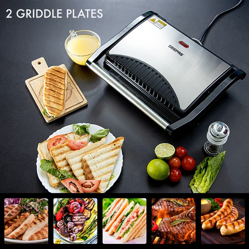 Geepas GGM5394 Stainless Steel Grill Maker| 1600W Powerful Grill with Adjustable Temperature Control| Durable, Non-Stick Plates, Easy to Clean & Durable Build| - Image 4