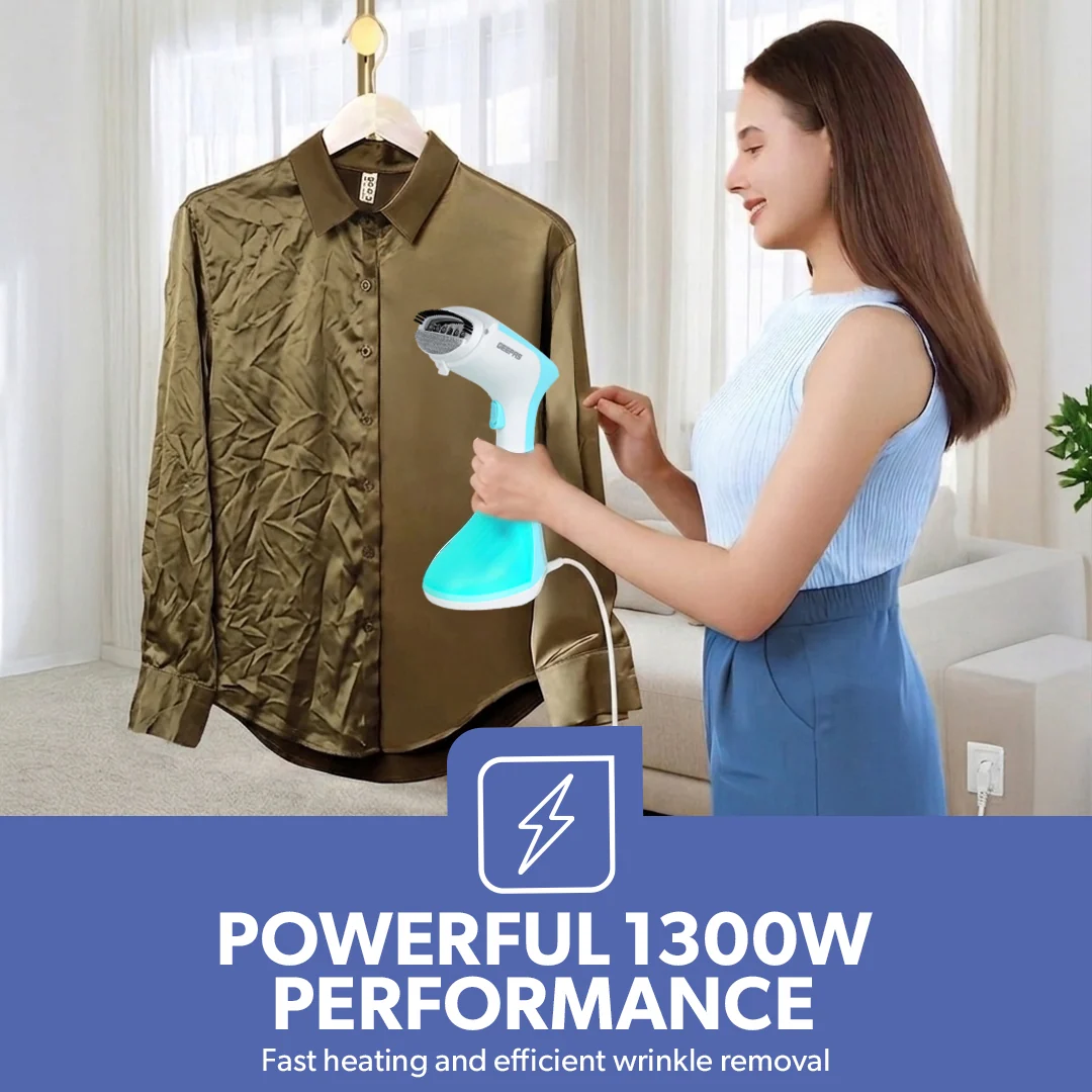 Geepas GGS25043-GN Handheld Garment Steamer| 1300W with Fast Heat-Up & Continuous Steam 25g/min| 260ml Detachable Tank with Vertical Ironing and Compact Design| - Image 2