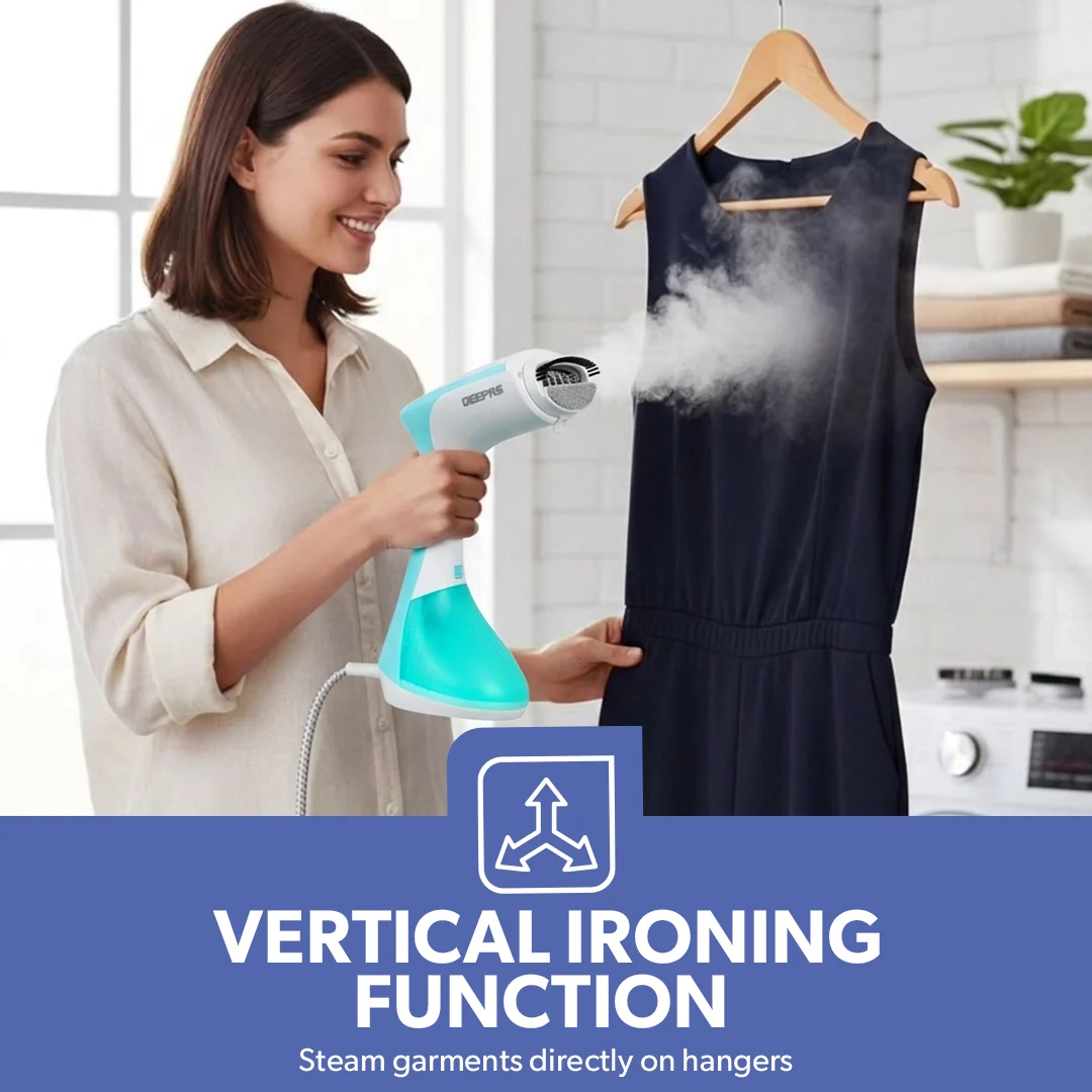 Geepas GGS25043-GN Handheld Garment Steamer| 1300W with Fast Heat-Up & Continuous Steam 25g/min| 260ml Detachable Tank with Vertical Ironing and Compact Design| - Image 3