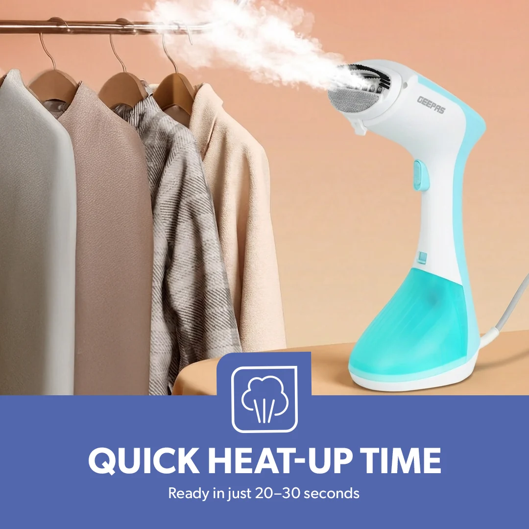 Geepas GGS25043-GN Handheld Garment Steamer| 1300W with Fast Heat-Up & Continuous Steam 25g/min| 260ml Detachable Tank with Vertical Ironing and Compact Design| - Image 5