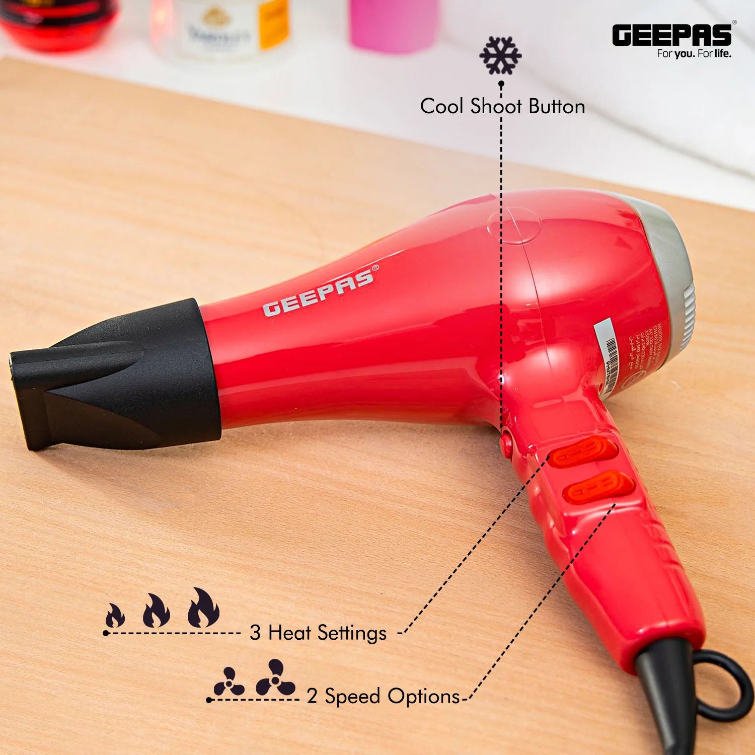Geepas GH8078 Hair Dryer | 1500W Powerful DC Motor, 3 Heat, 2 Speed Settings & Cool Shot Function| Overheat Protection, Detachable Filter with Long-Life Motor| - Image 3