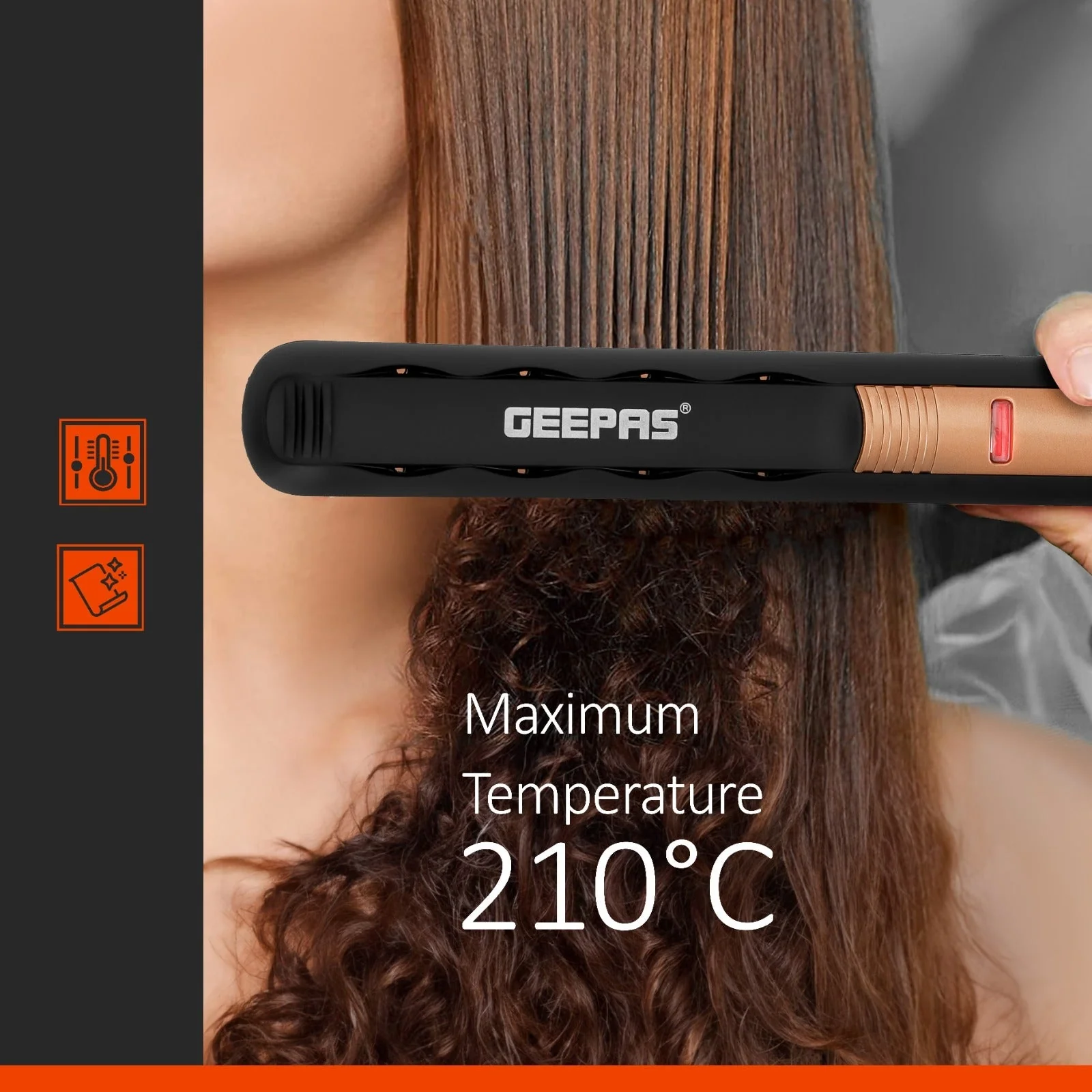 Geepas GH8723 Ceramic Hair Straightener| 210°C Max Temperature, Wet/Dry Function & 360° Swivel Cord| Durable, On/Off Switch, 35W Power and Professional Styling| - Image 4