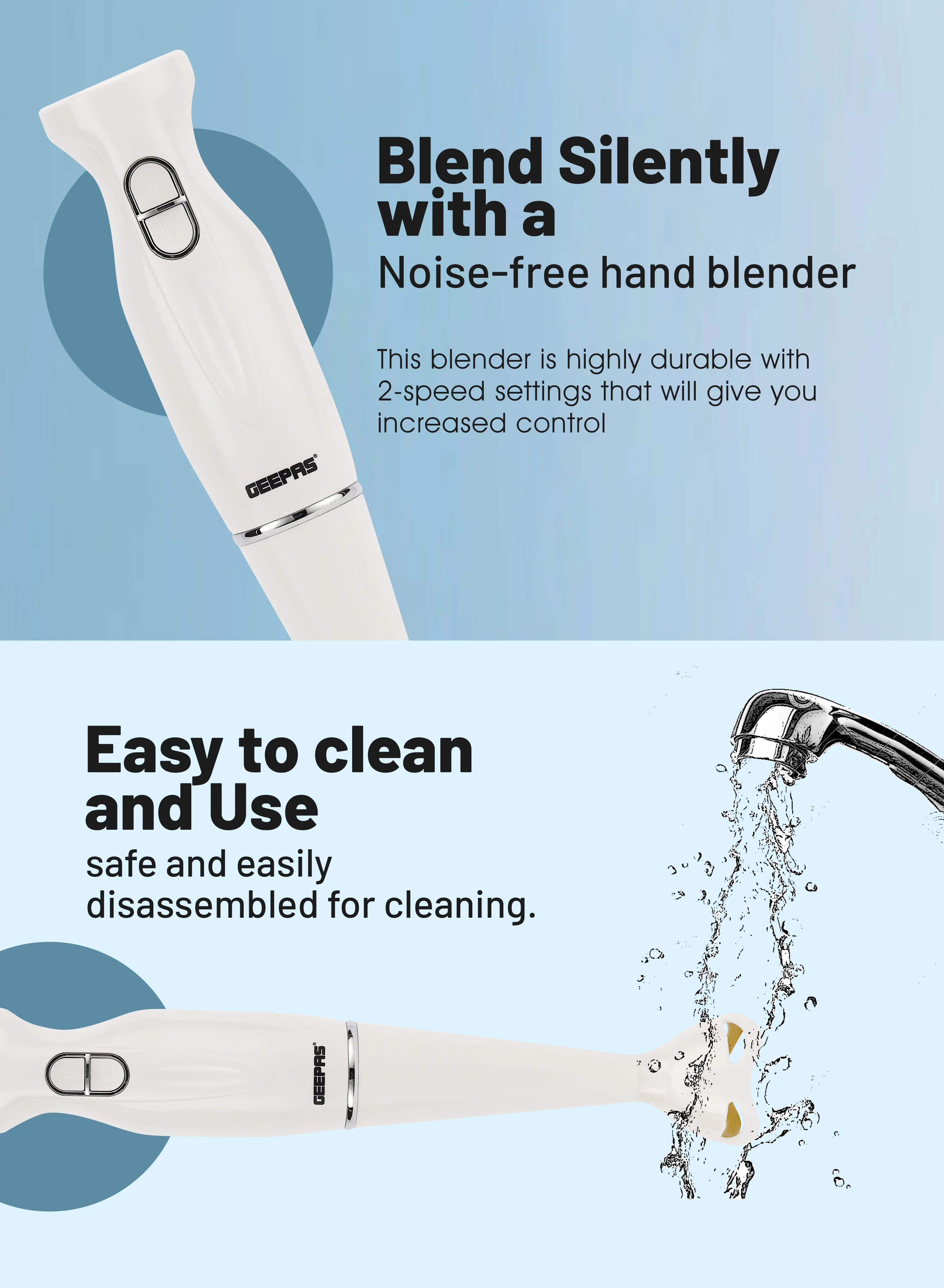 Geepas GHB6143 Hand Blender | 200W Powerful Motor, 2 Speed Control and Stainless Steel Blade| Durable, 600ml Beaker, Durable and Easy to Use Kitchen Appliance| - Image 5