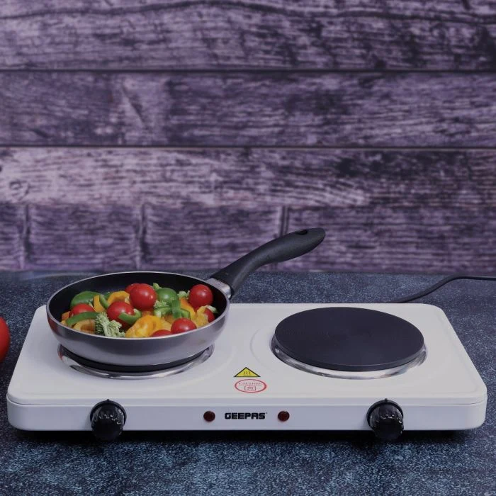 Geepas GHP32014 Electric Double Hot Plate| 2000W, Adjustable Temperature Control & Cast Iron Heating Plate 155mm| Overheat Protection and Portable Electric Hob| - Image 3